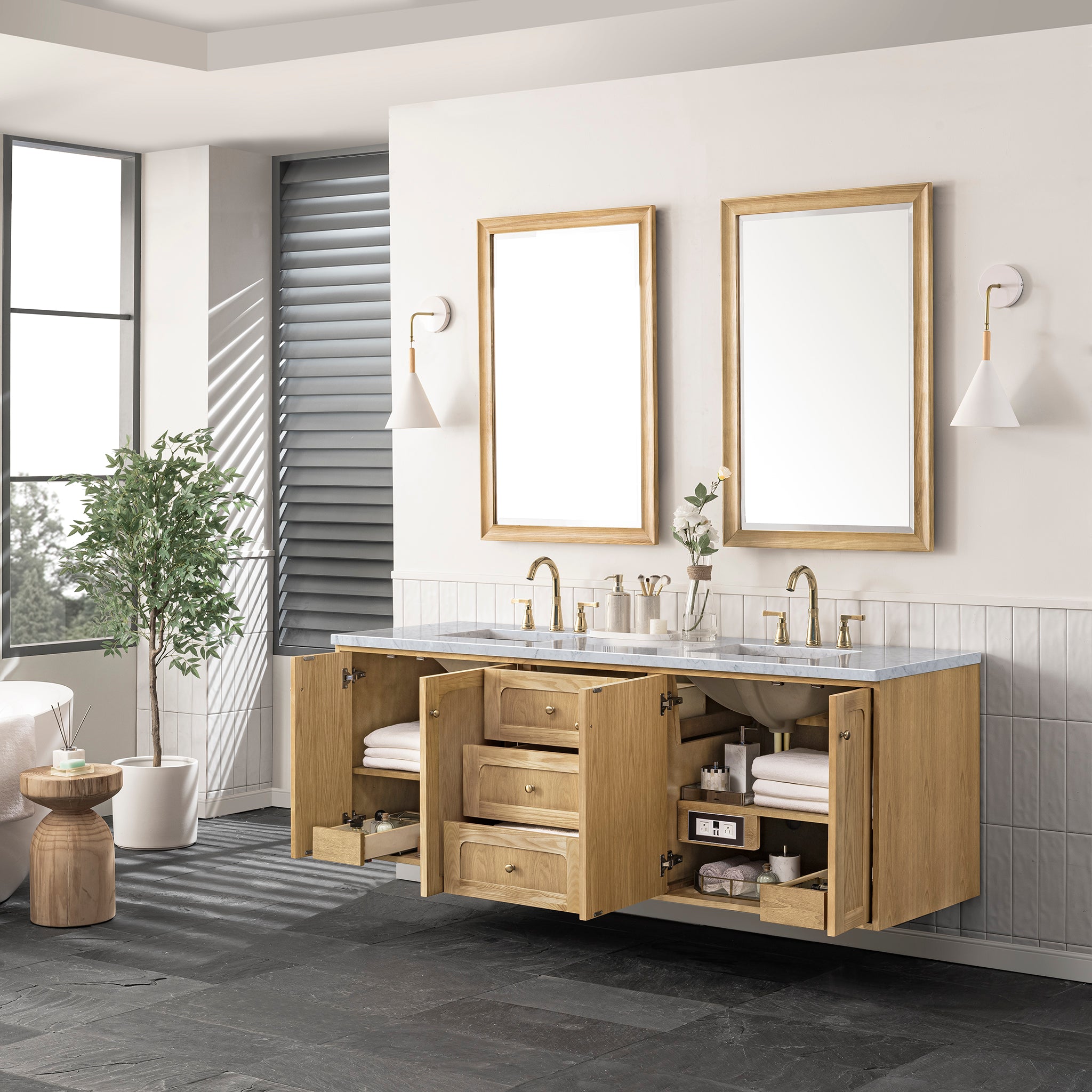 James Martin Laurent 72" Double Vanity in Light Natural Oak with 3cm Countertop