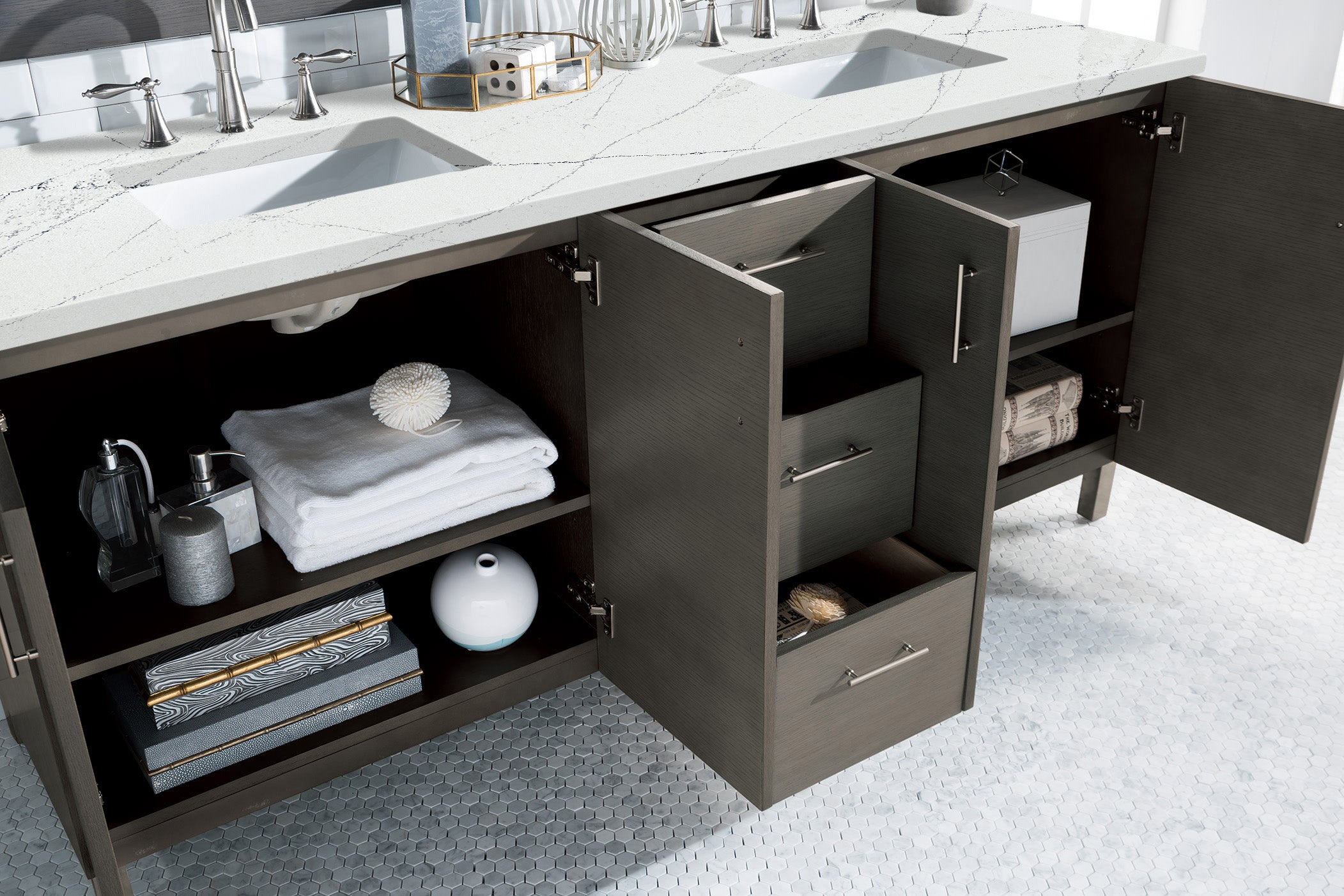 James Martin Metropolitan 72" Double Vanity in Silver Oak with 3cm Countertop