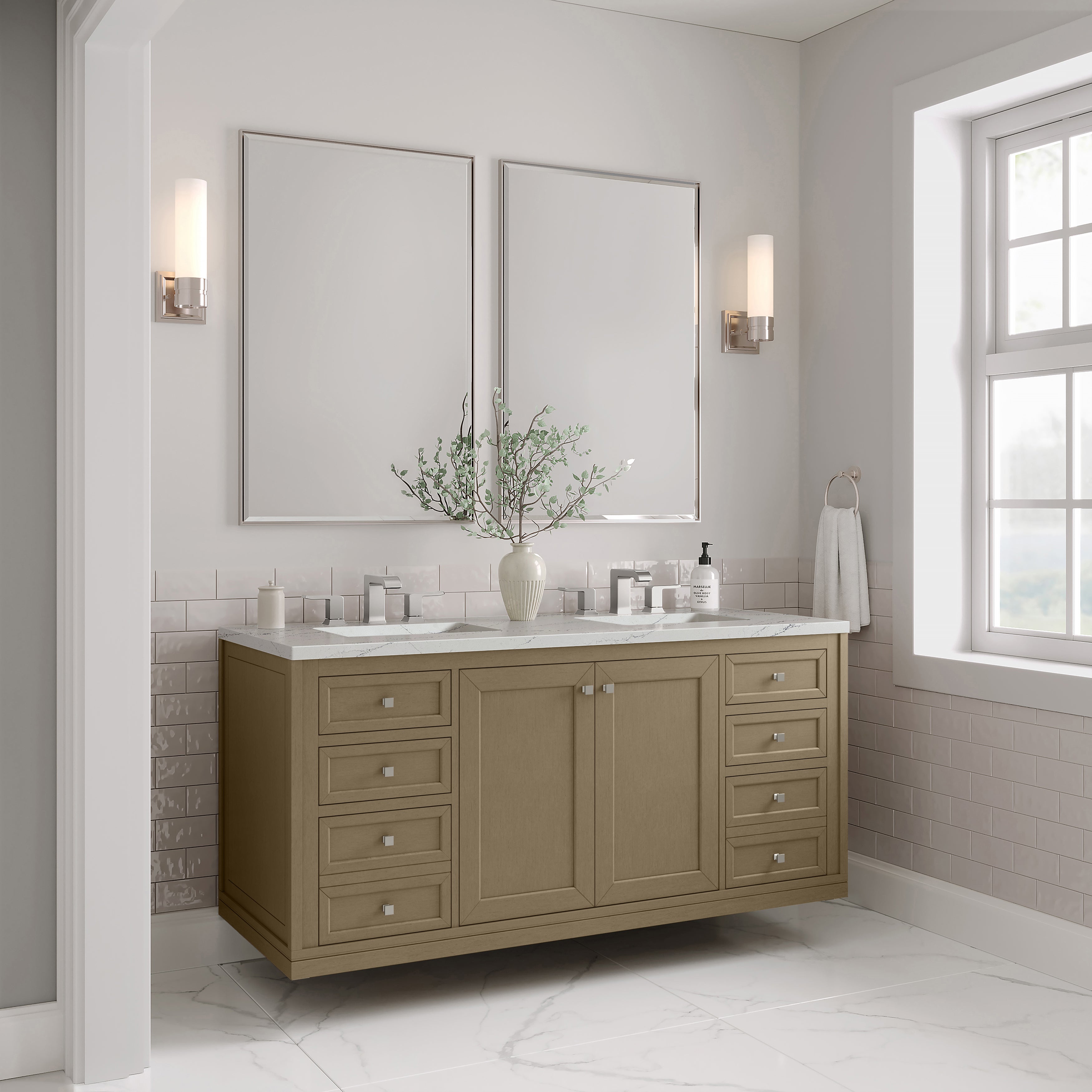 James Martin Chicago 60" Double Vanity in Walnut Whisper with 3cm Countertop