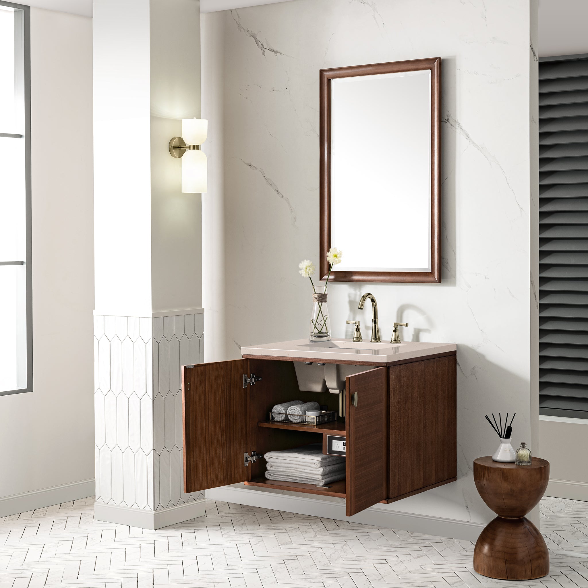 James Martin Amberly 30" Single Vanity in Mid-Century Walnut with 3cm Countertop