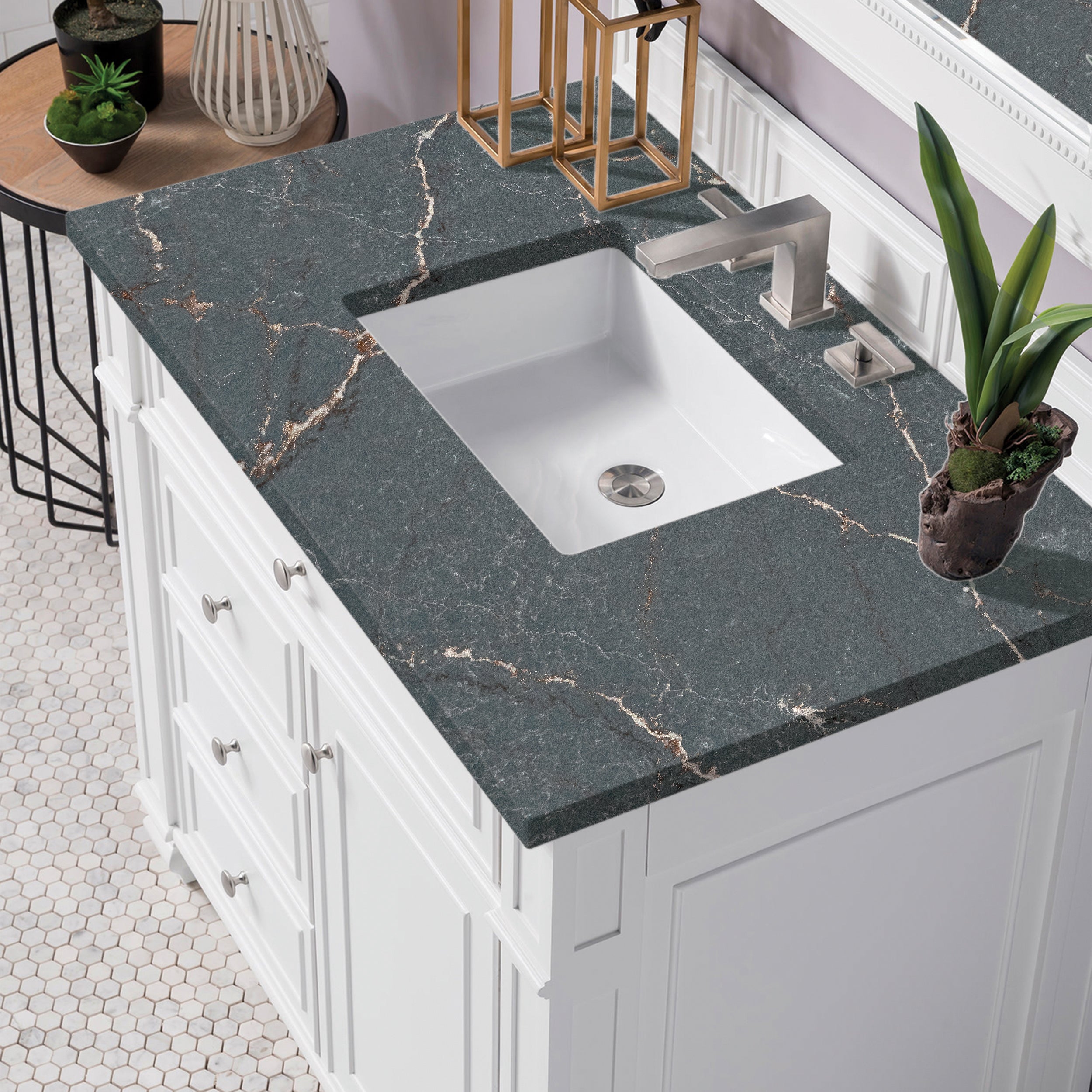 James Martin Bristol 36" Single Vanity in Bright White with 3cm Countertop