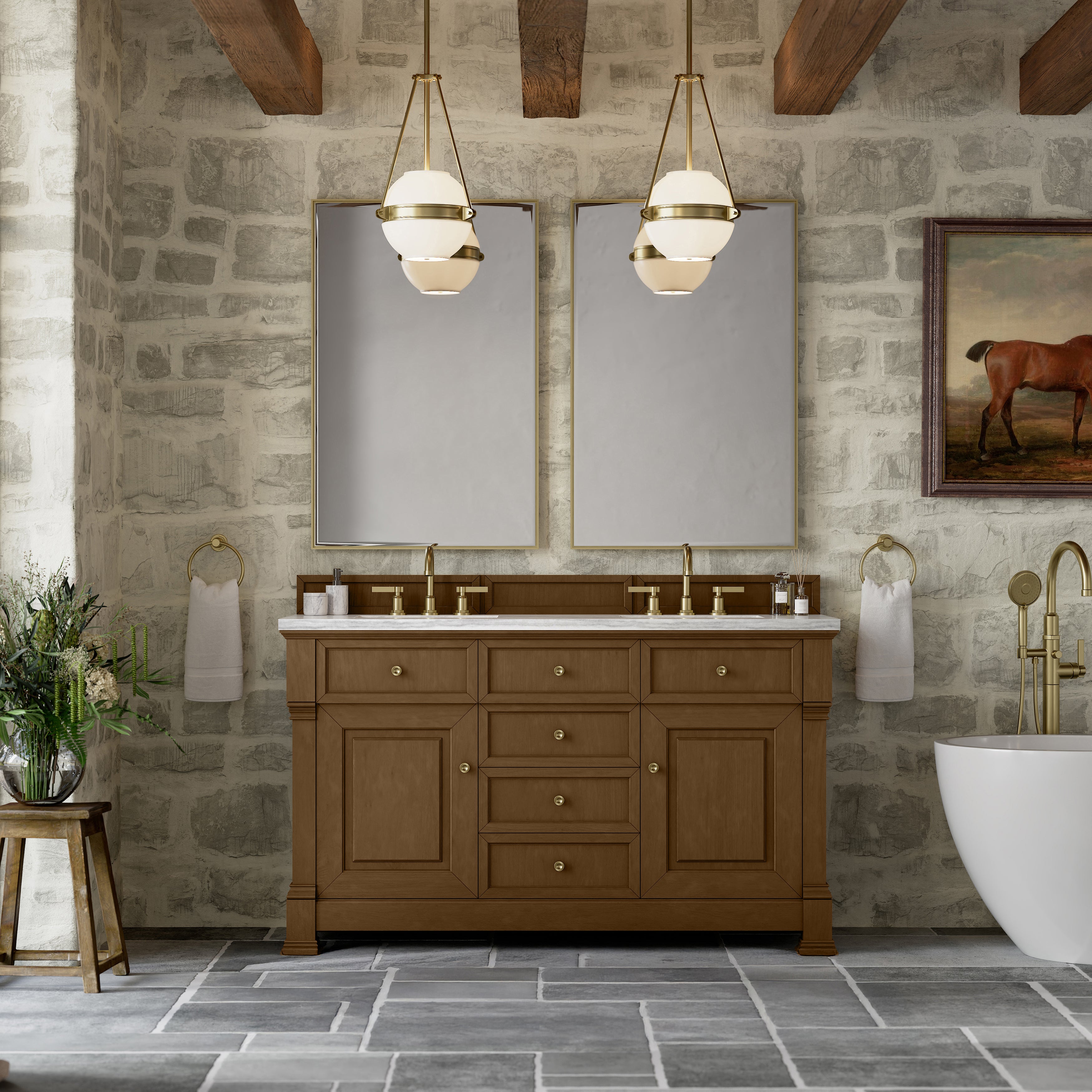 James Martin Brookfield 60" Double Vanity in Honey Oak with 3cm Countertop