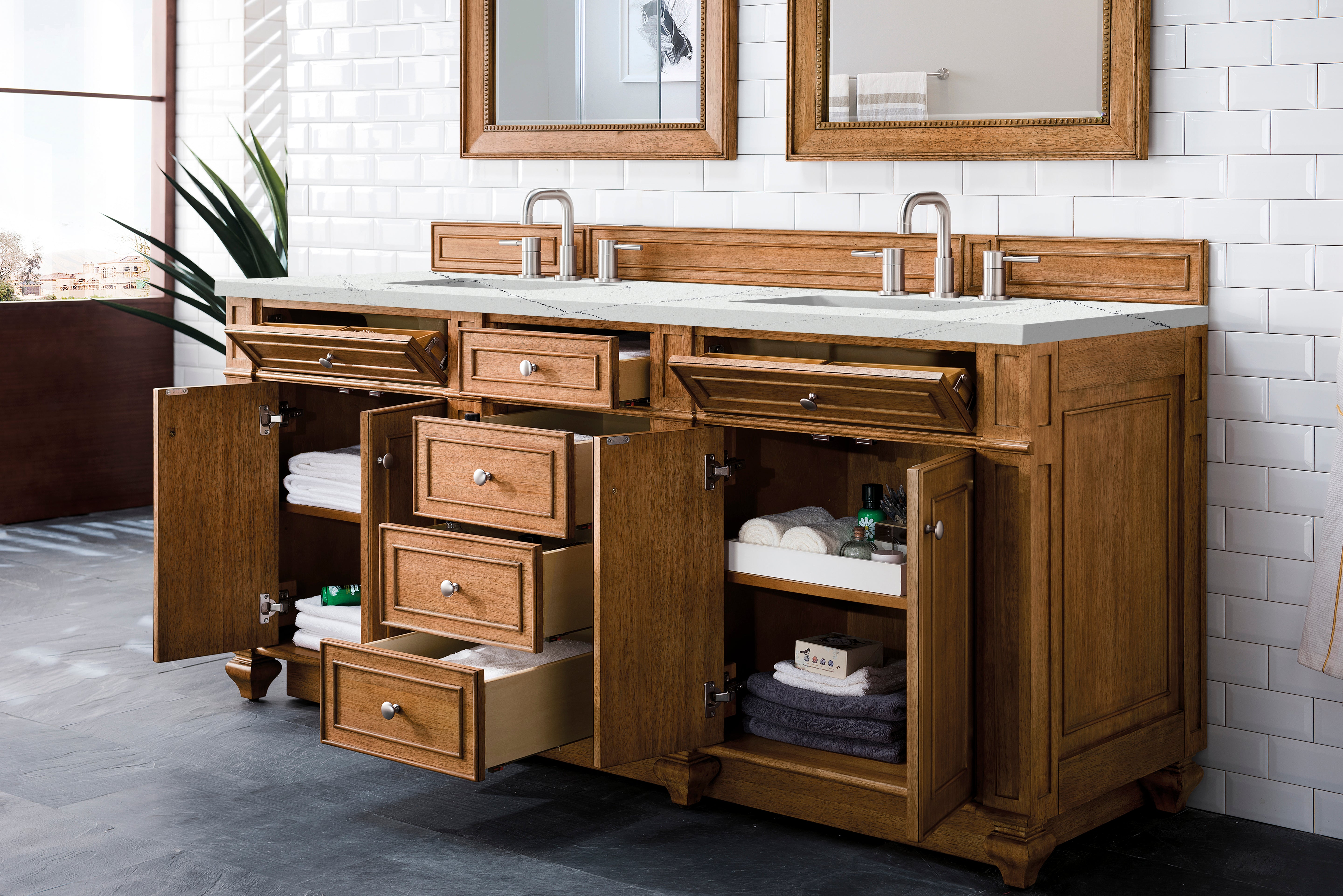James Martin Bristol 72" Double Vanity in Saddle Brown with 3cm Countertop