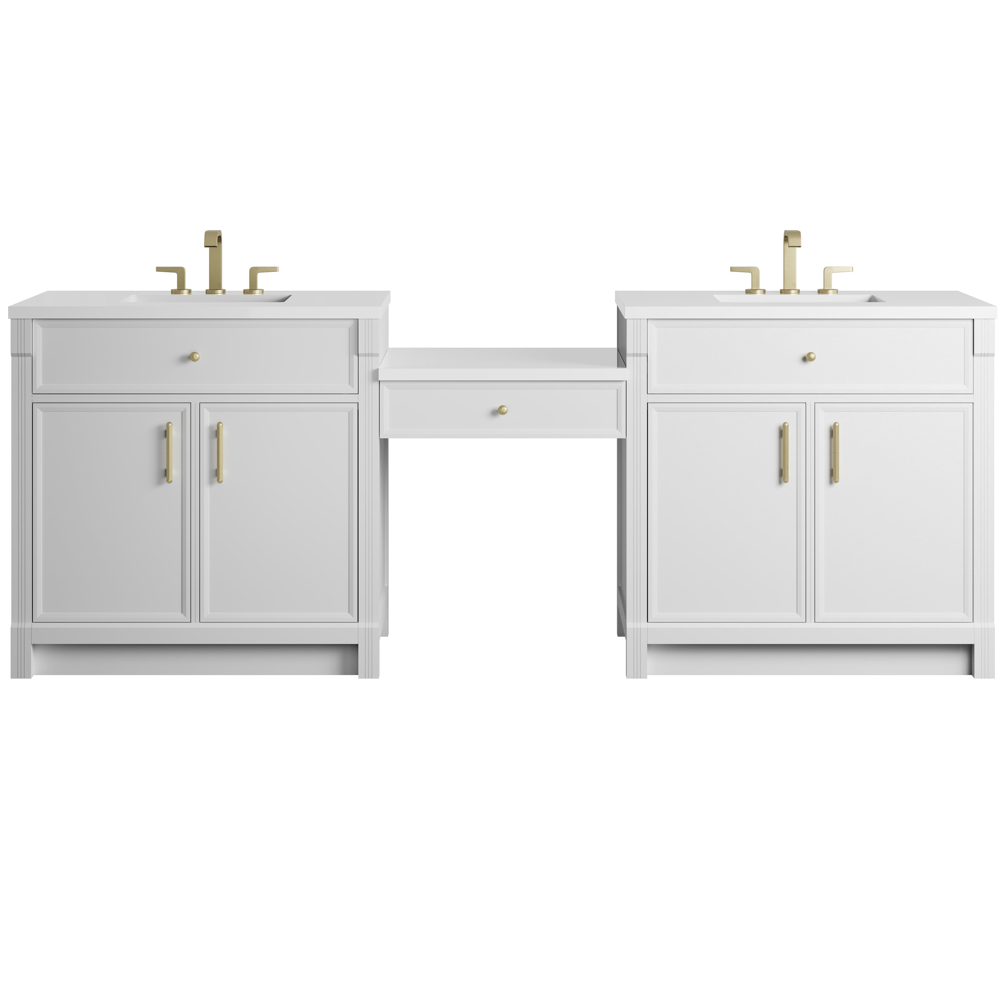 James Martin Bellshire 96" Dual Vanity Set with 24" Make-Up Counter in Bright White with 3cm Countertop