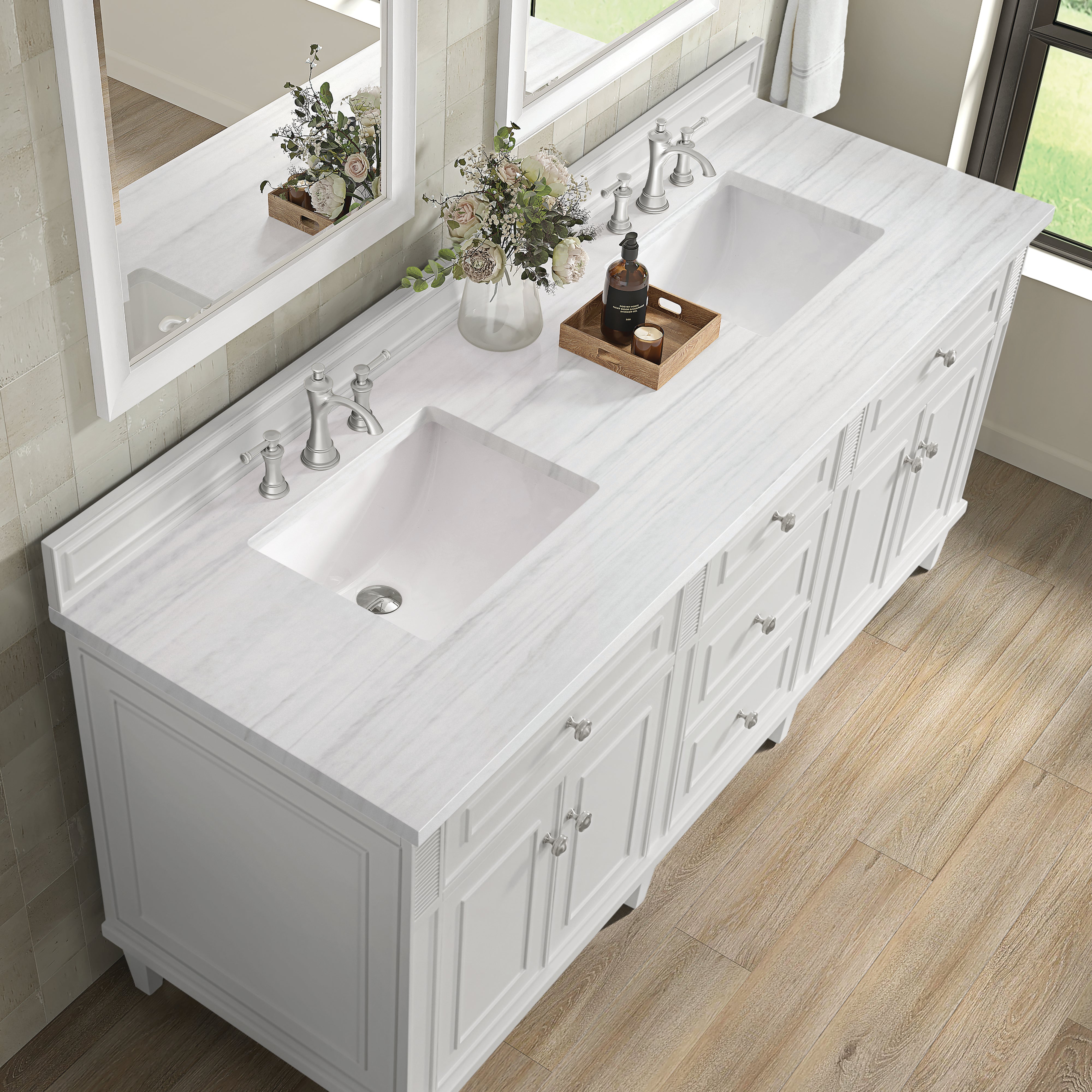 James Martin Lorelai 72" Double Vanity in Bright White with 3cm Countertop