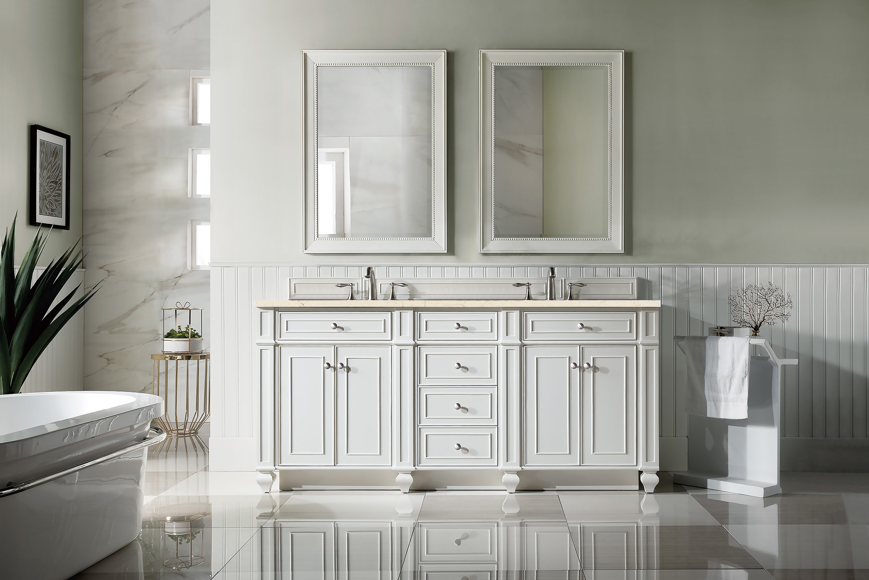 James Martin Bristol 72" Double Vanity in Bright White with 3cm Countertop