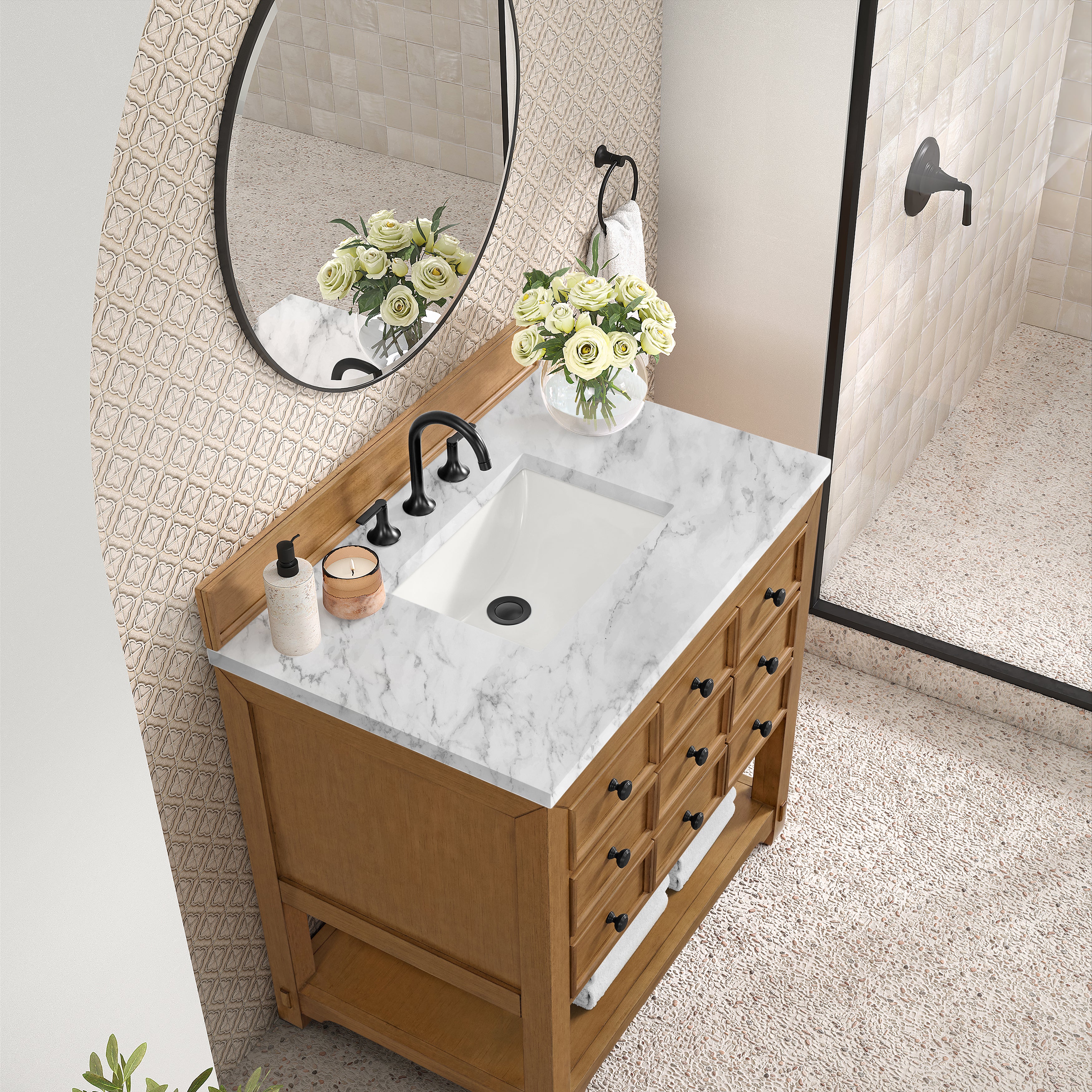 James Martin Malibu 36" Single Vanity in Amber Birch with 3cm Countertop