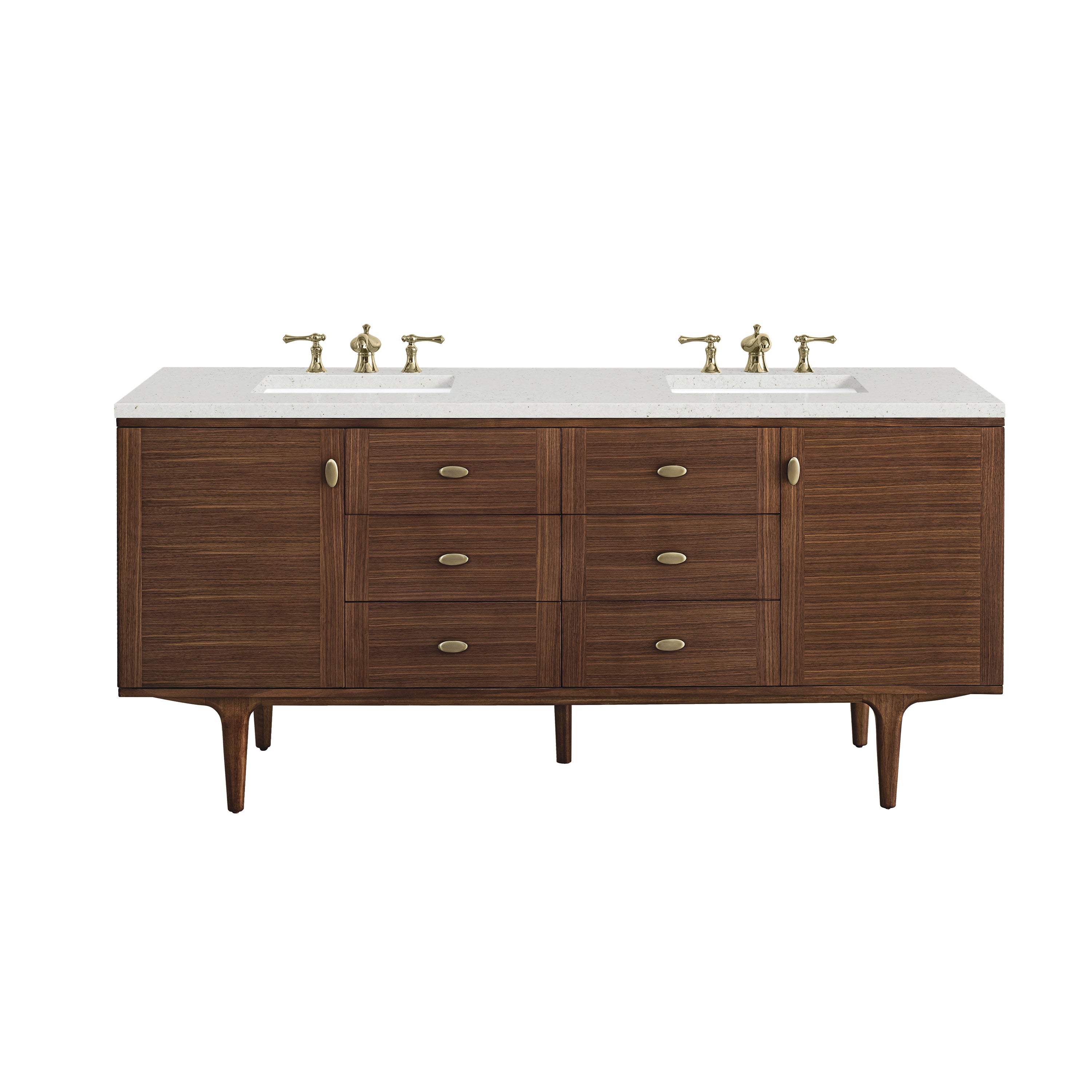 James Martin Amberly 72" Double Vanity in Mid-Century Walnut with 3cm Countertop