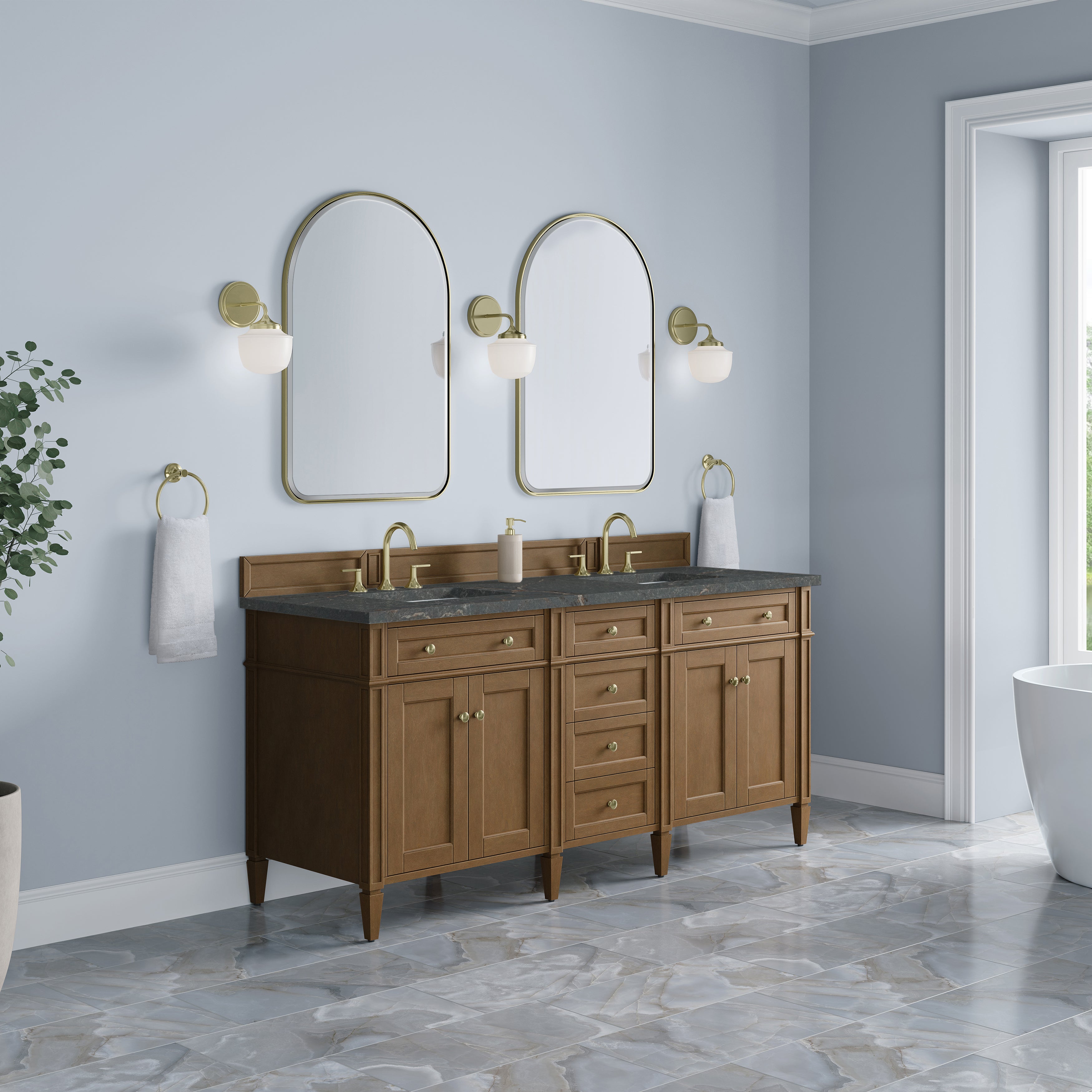James Martin Brittany 72" Double Vanity in Pecan with 3cm Countertop