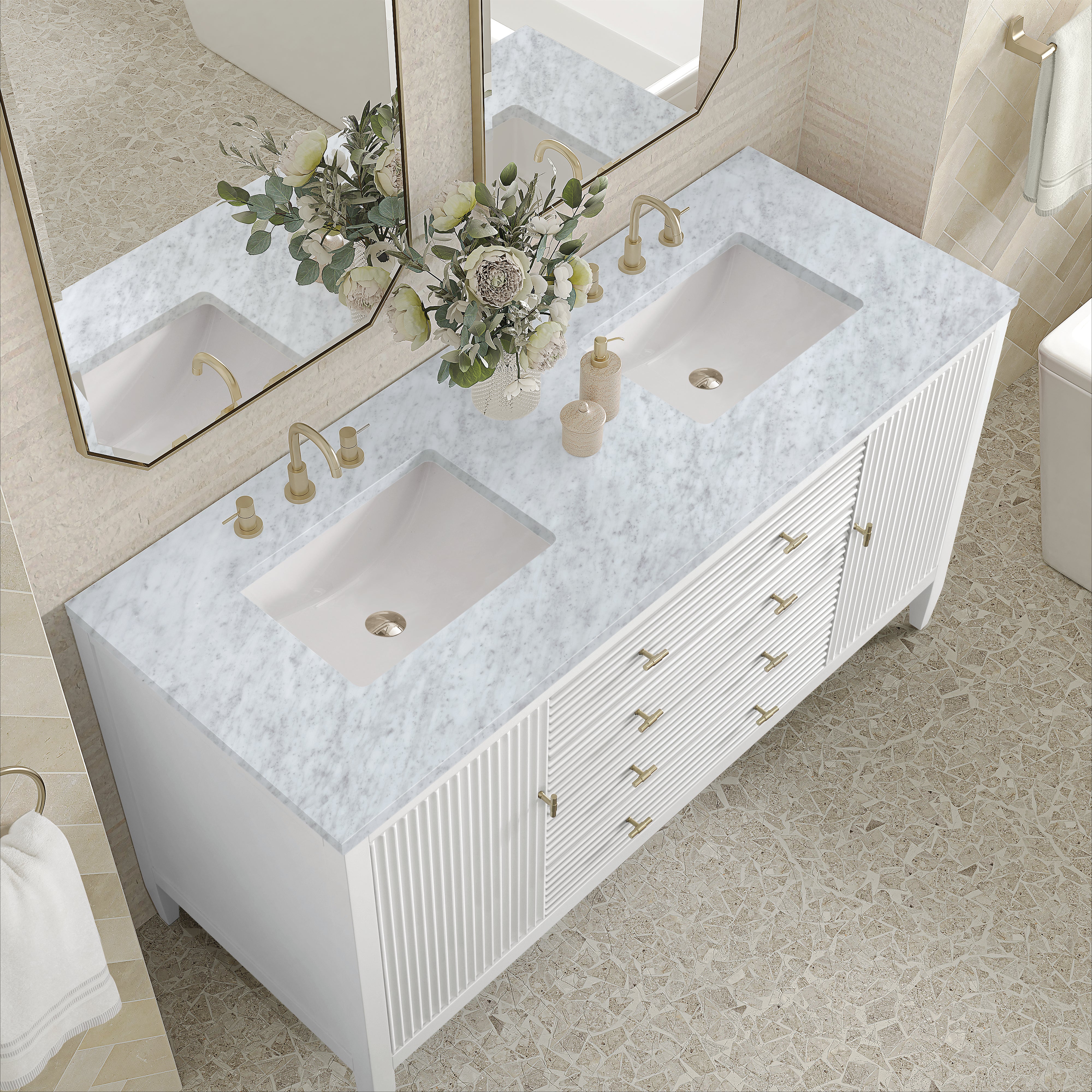 James Martin Myrrin 60" Double Vanity in Bright White with 3cm Countertop