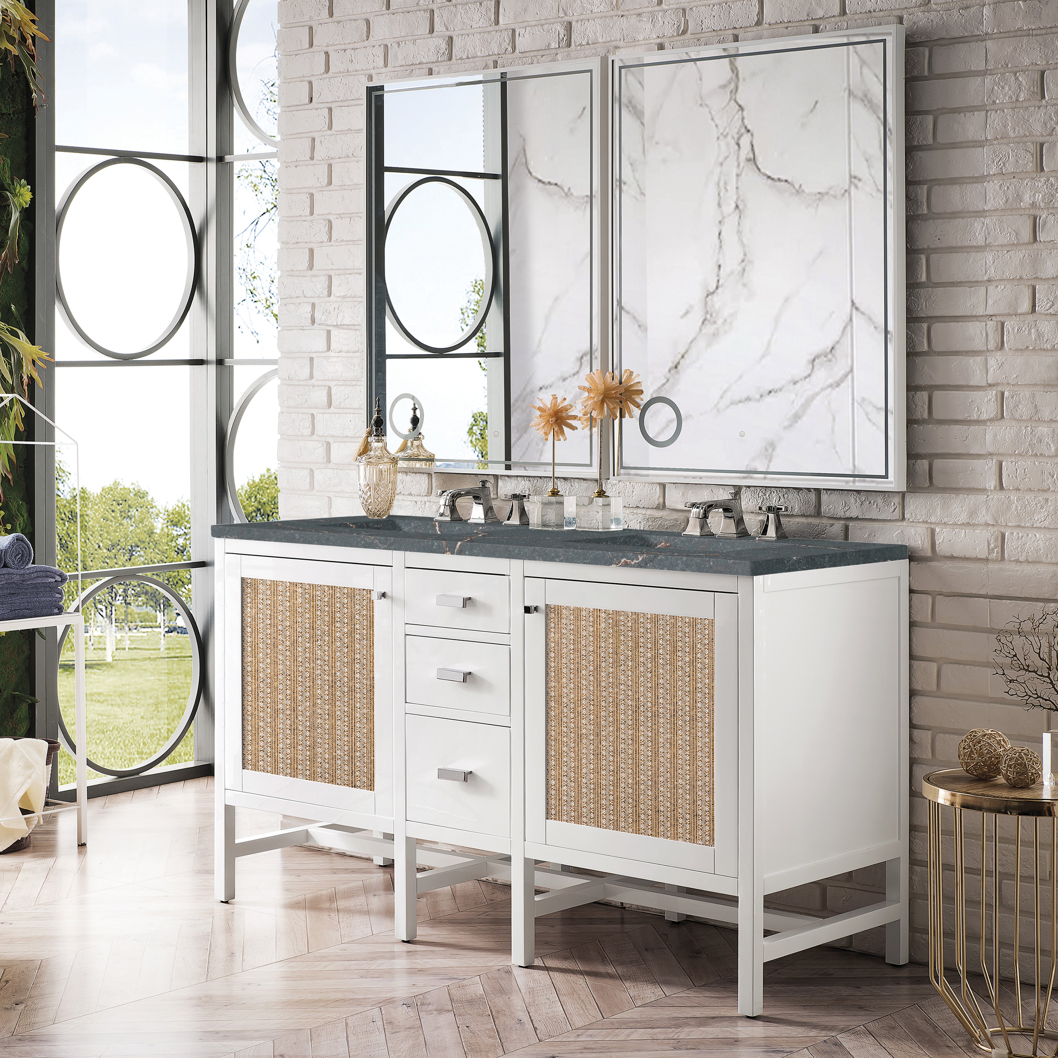 James Martin Addison 60" Double Vanity in Glossy White with 3cm Countertop