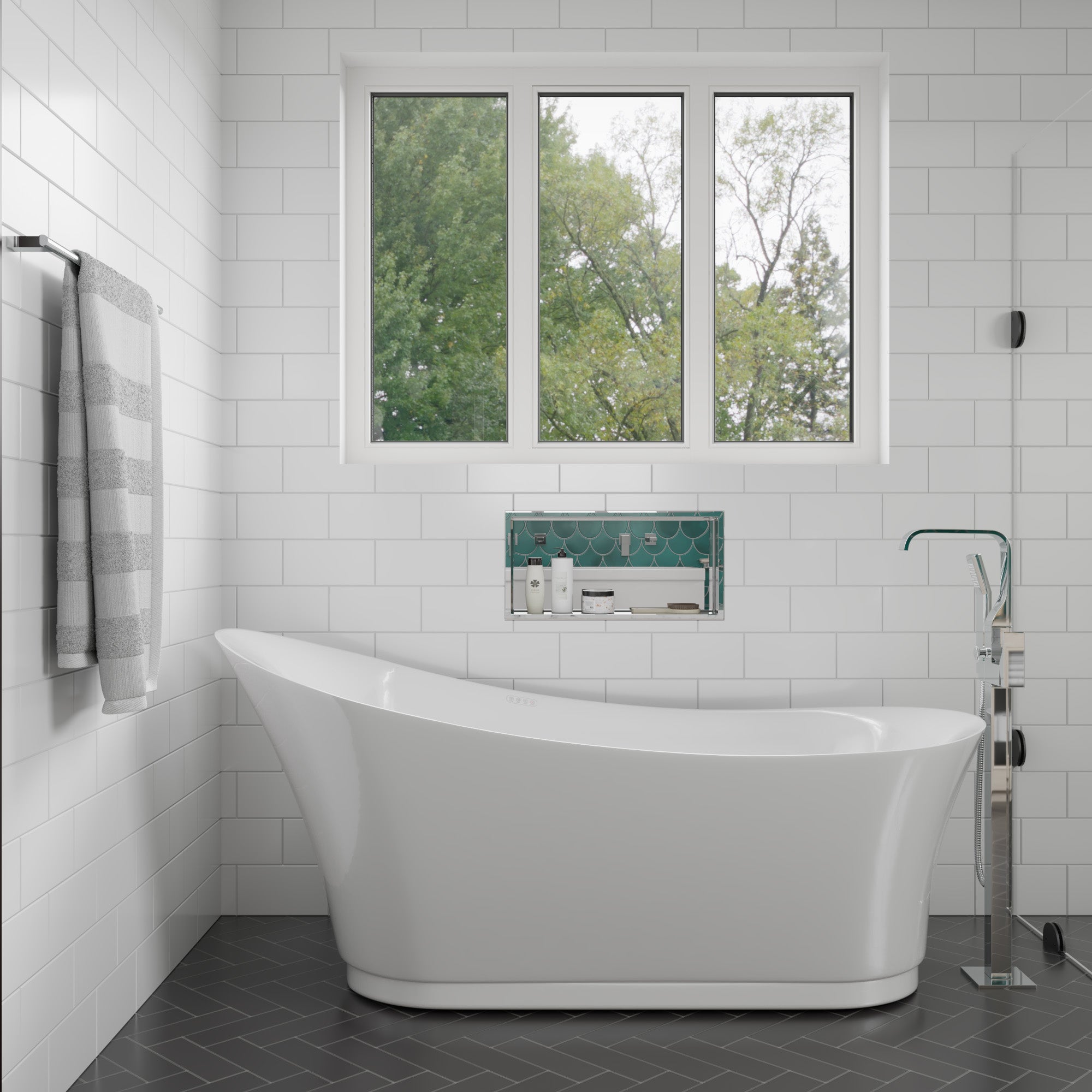 EAGO AM2140 6′ White Freestanding Air Bubble Bathtub with LED Lighting