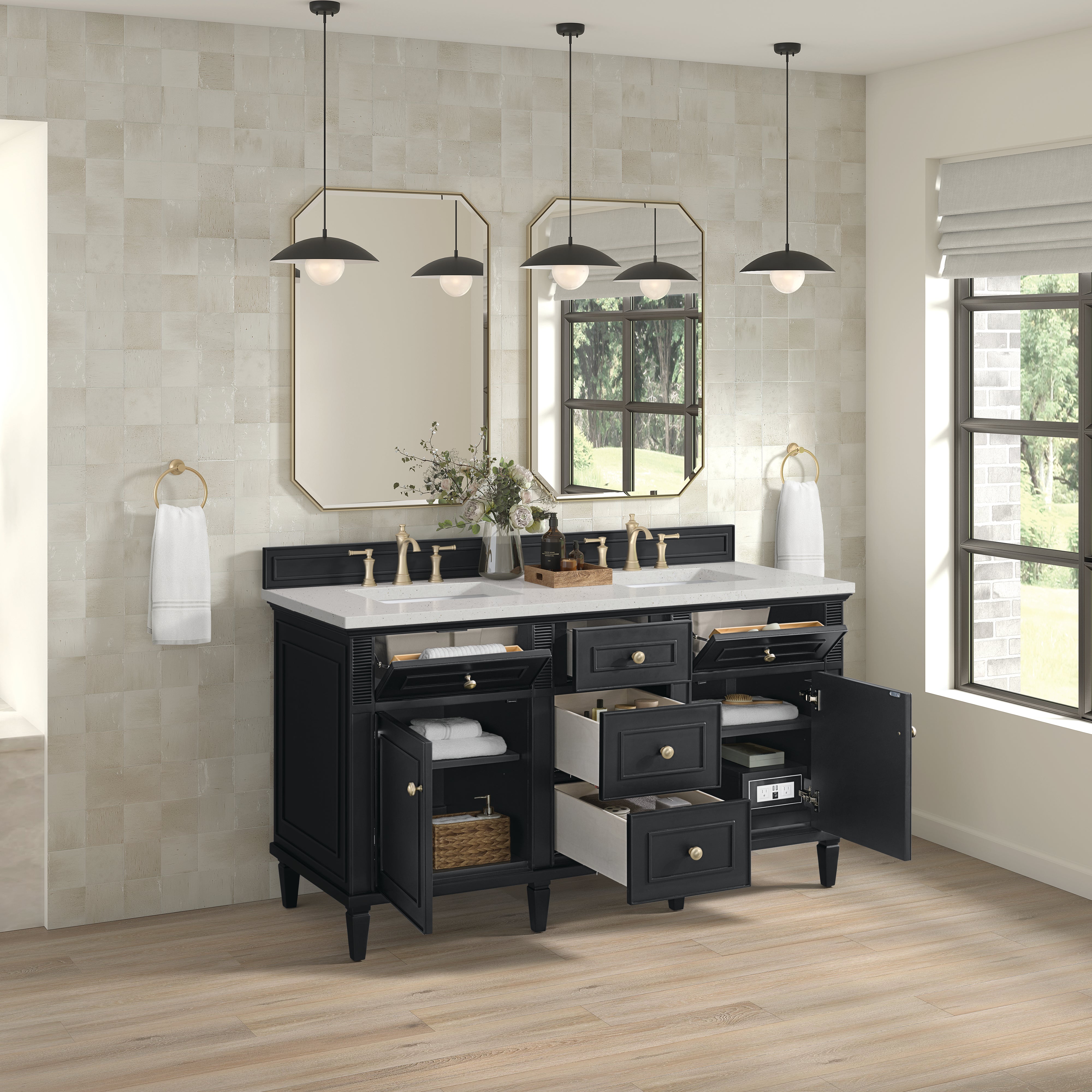 James Martin Lorelai 60" Double Vanity in Black Onyx with 3cm Countertop