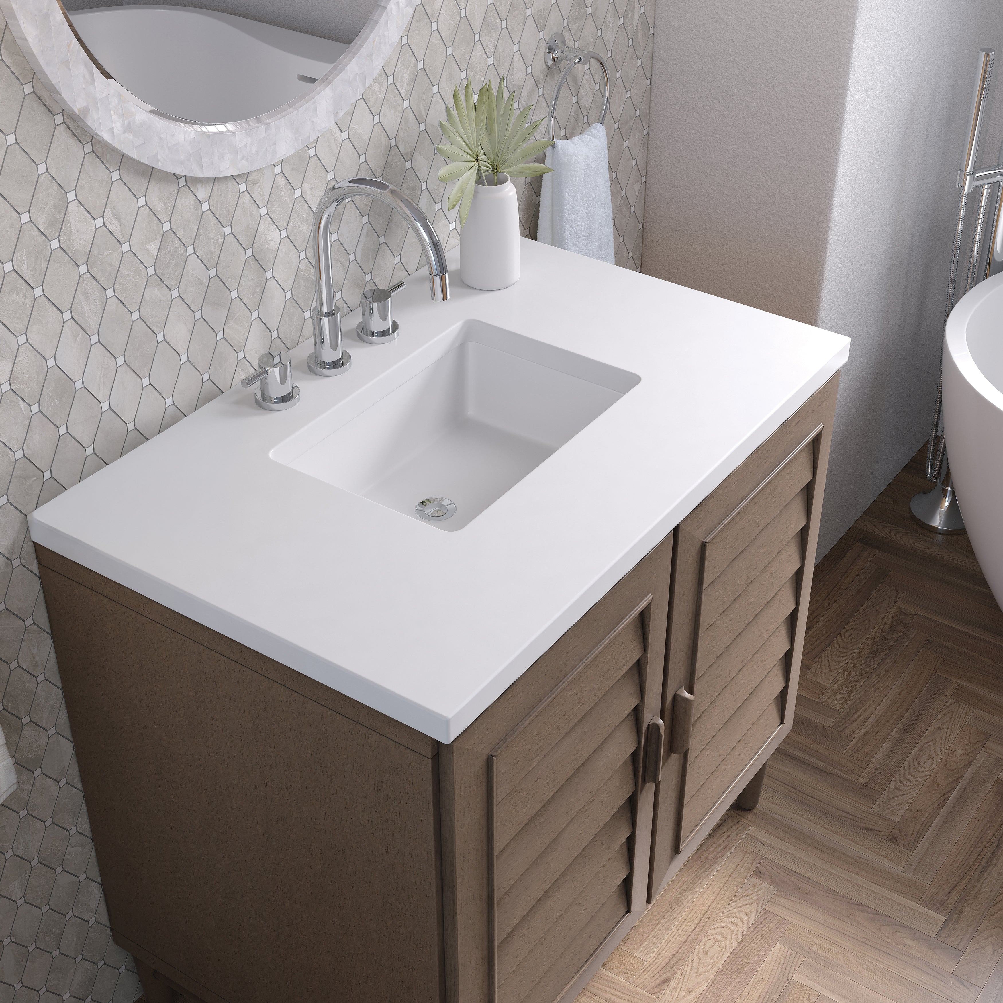 James Martin Portland 36" Single Vanity in Whitewashed Walnut with 3cm Countertop