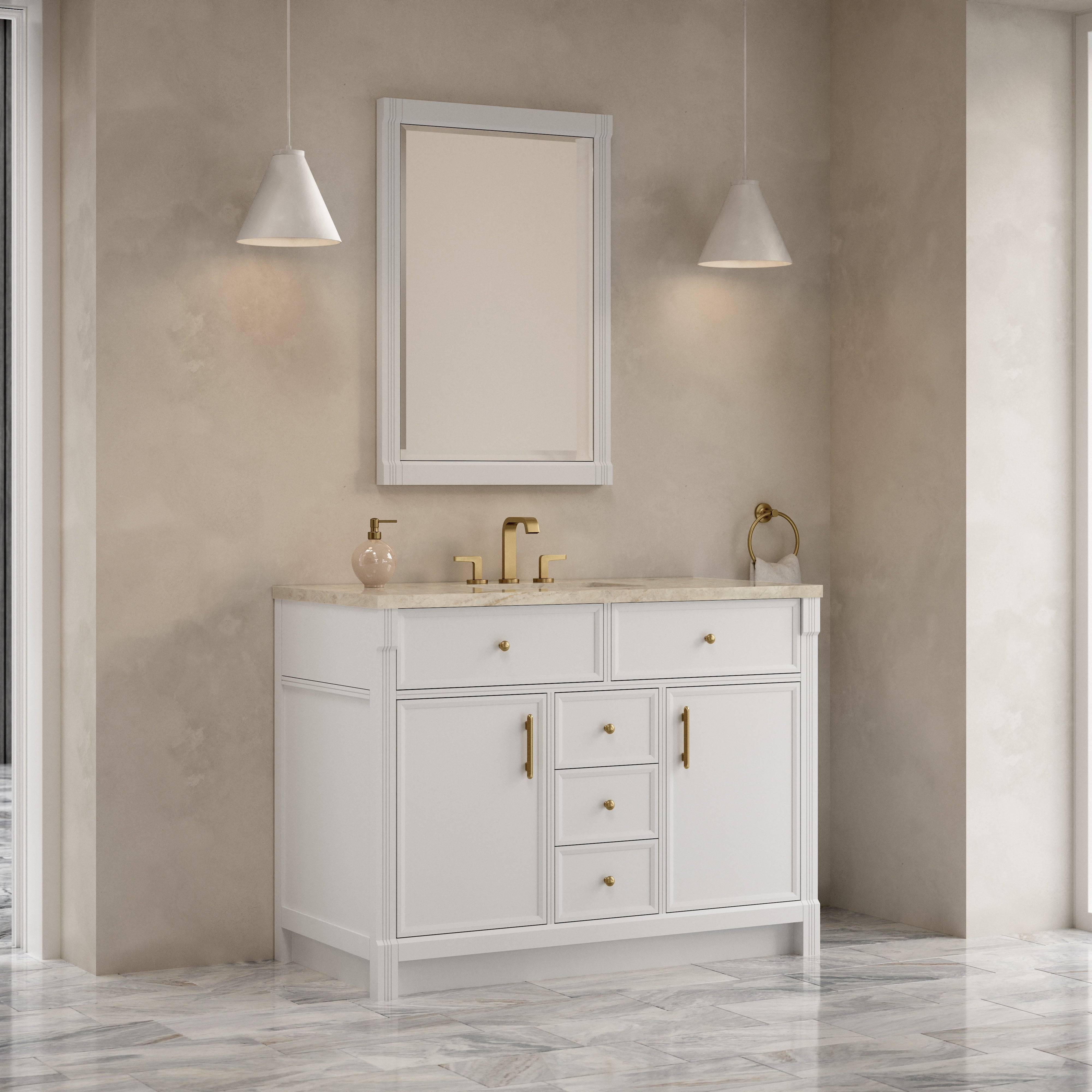 James Martin Bellshire 48" Single Vanity in Bright White with 3cm Countertop and FreePower Wireless Charger
