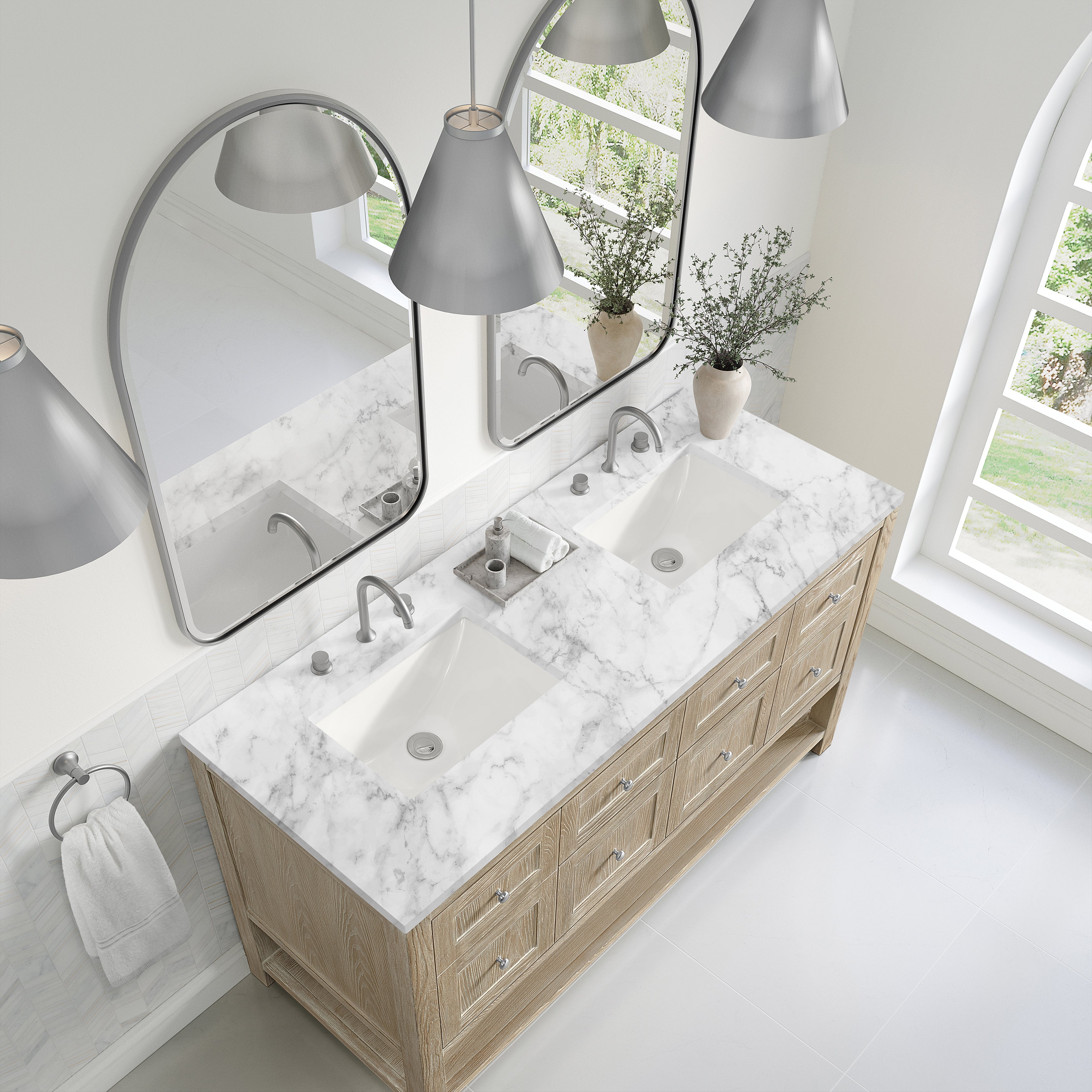 James Martin Breckenridge 60" Double Vanity in Whitewashed Oak with 3cm Countertop
