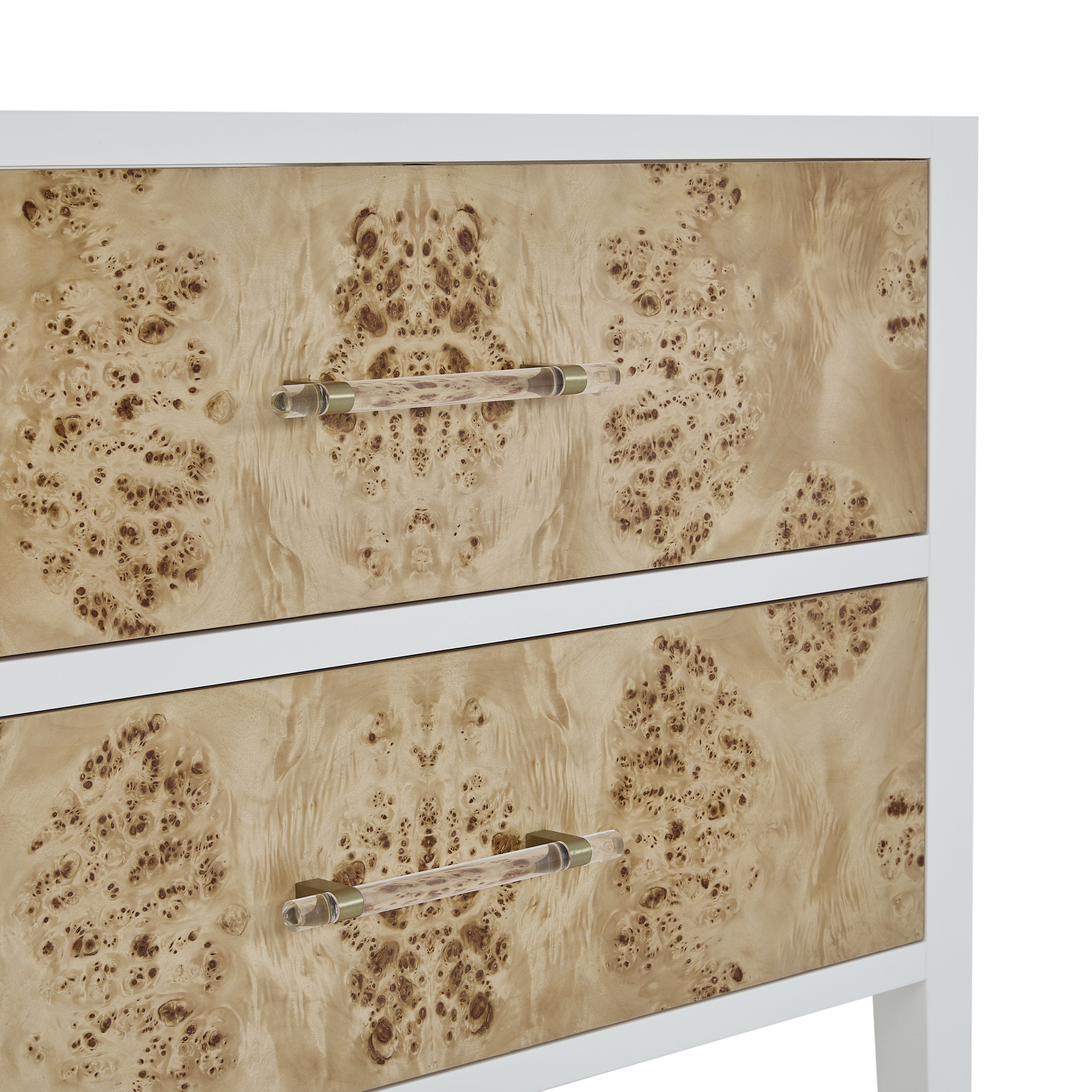 James Martin Olena 36" Single Vanity in Light Mappa Burl and Polished White with 3cm Countertop