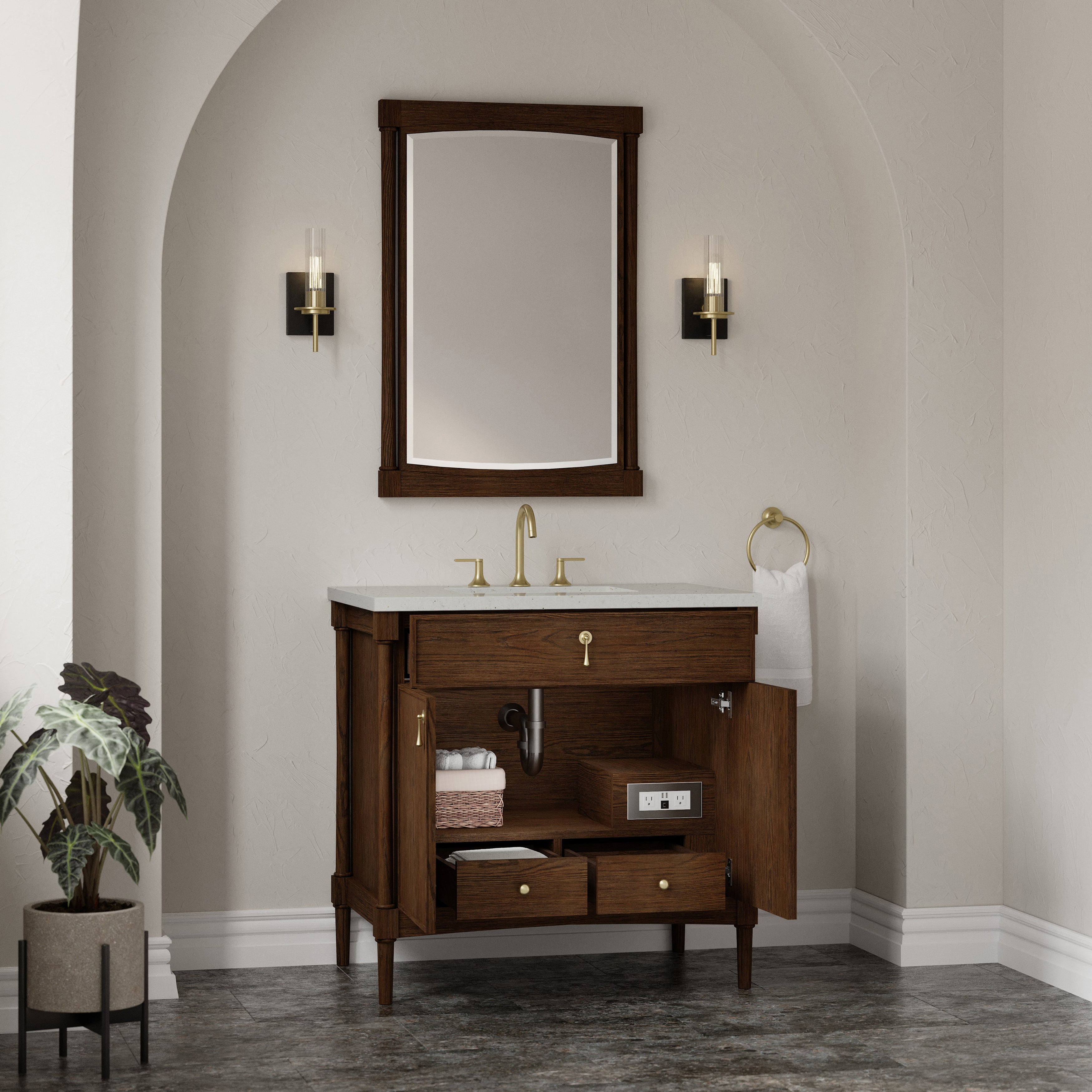 James Martin Kinnsden 36" Single Vanity in Sable Oak with 3cm Countertop