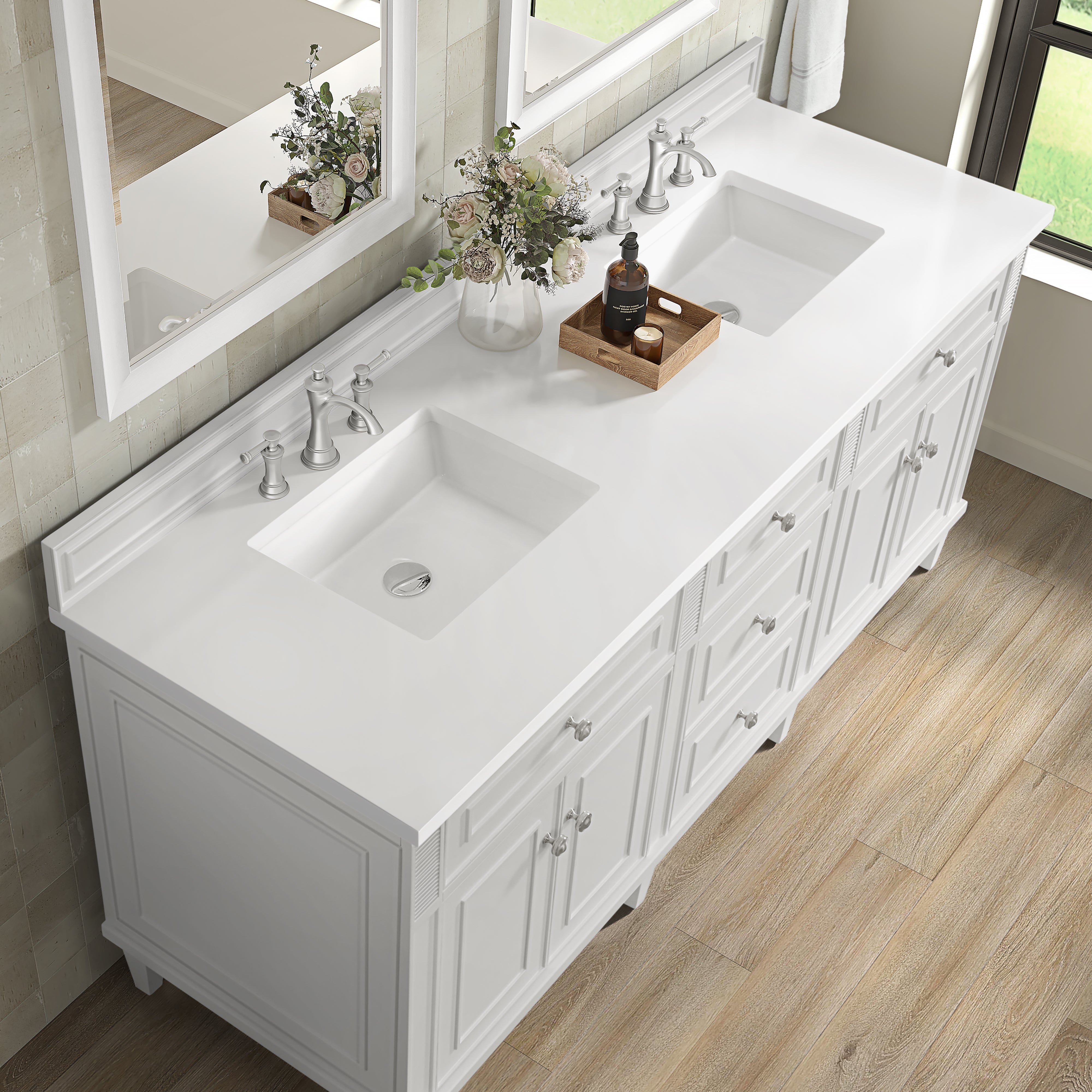 James Martin Lorelai 72" Double Vanity in Bright White with 3cm Countertop
