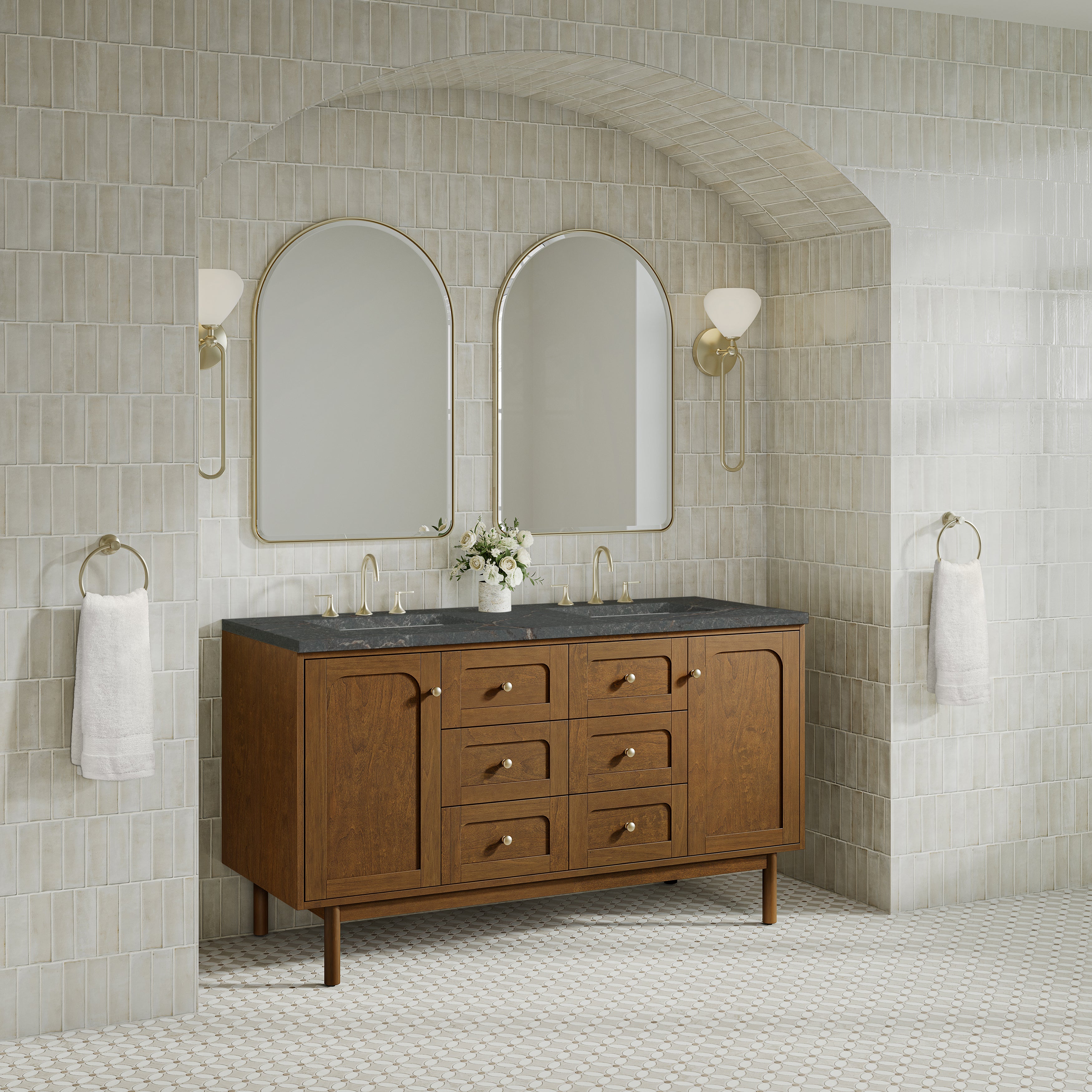 James Martin Laurent 60" Double Vanity in Honey Oak with 3cm Countertop