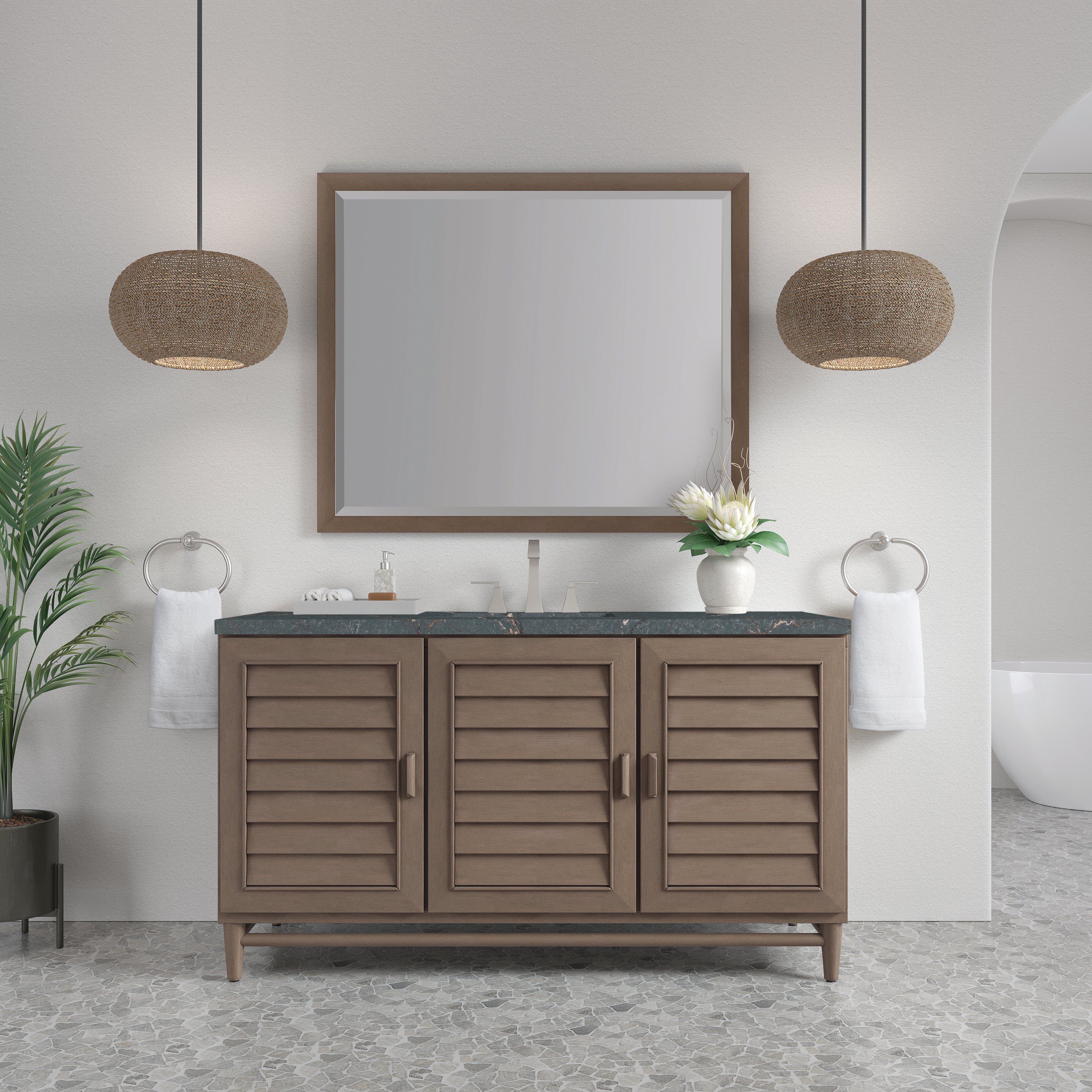 James Martin Portland 60" Single Vanity in Whitewashed Walnut with 3cm Countertop