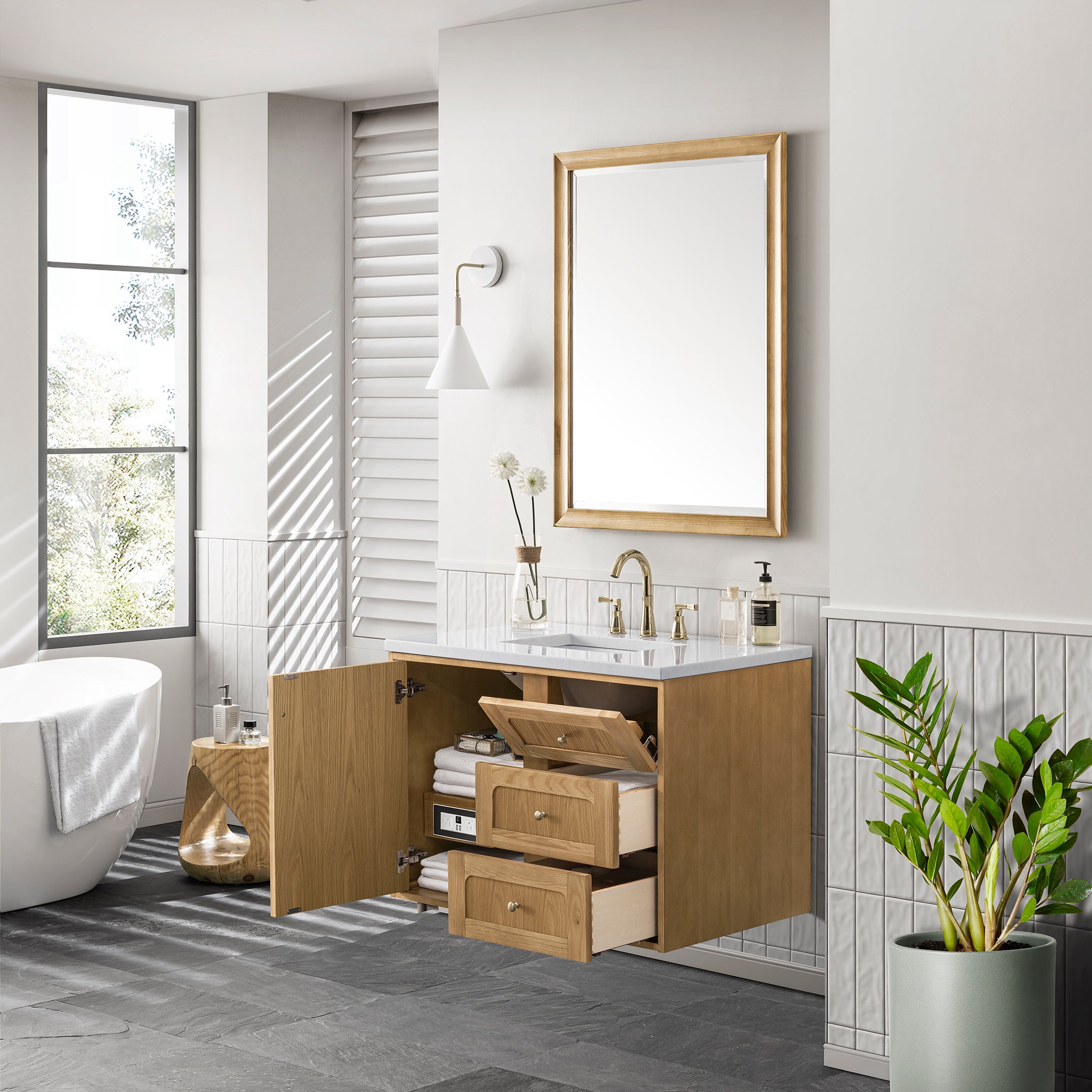 James Martin Laurent 36" Single Vanity in Light Natural Oak with 3cm Countertop
