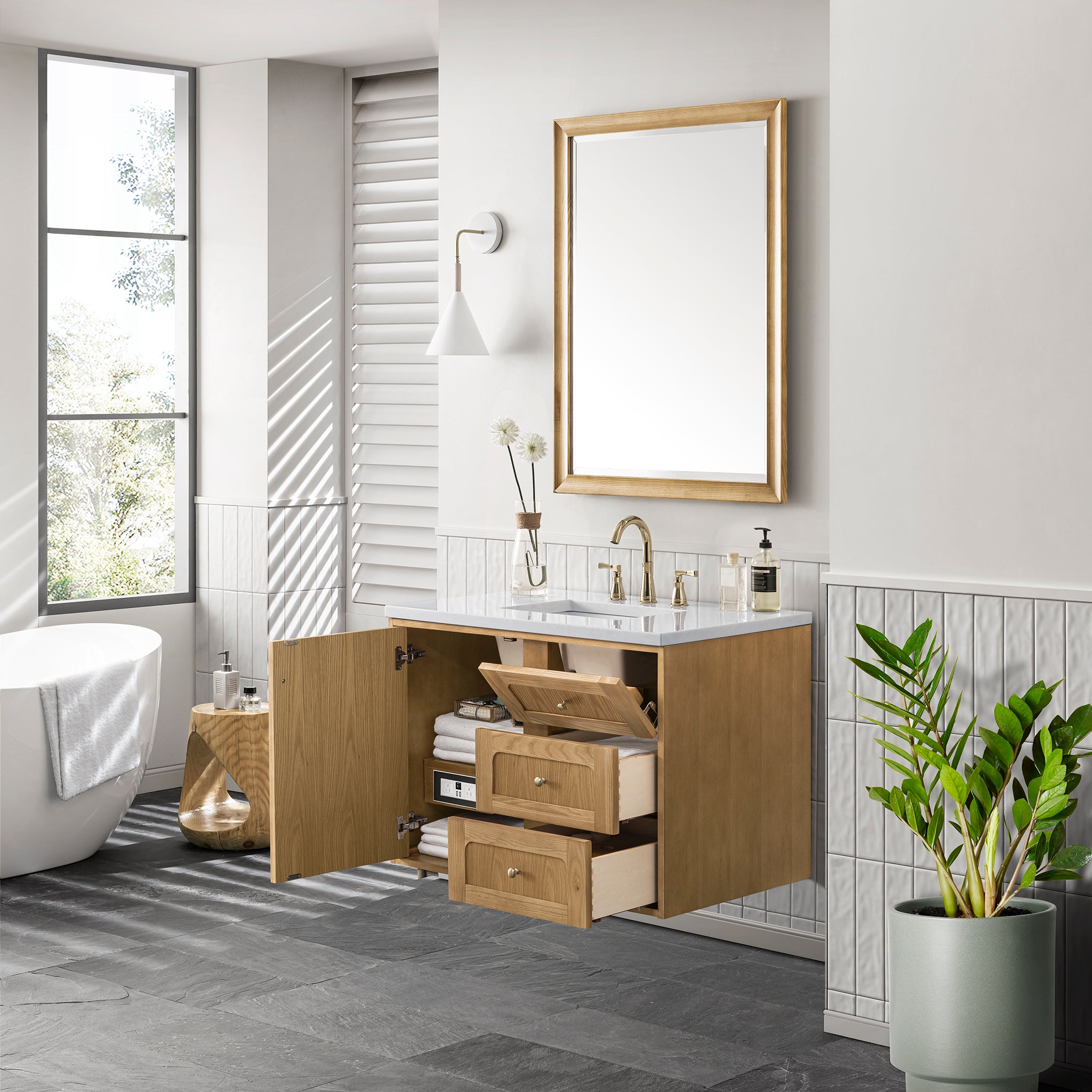 James Martin Laurent 36" Single Vanity in Light Natural Oak with 3cm Countertop