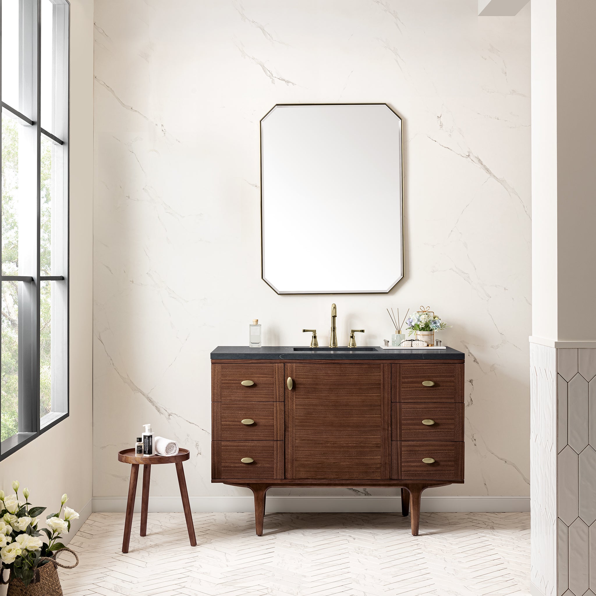 James Martin Amberly 48" Single Vanity in Mid-Century Walnut with 3cm Countertop