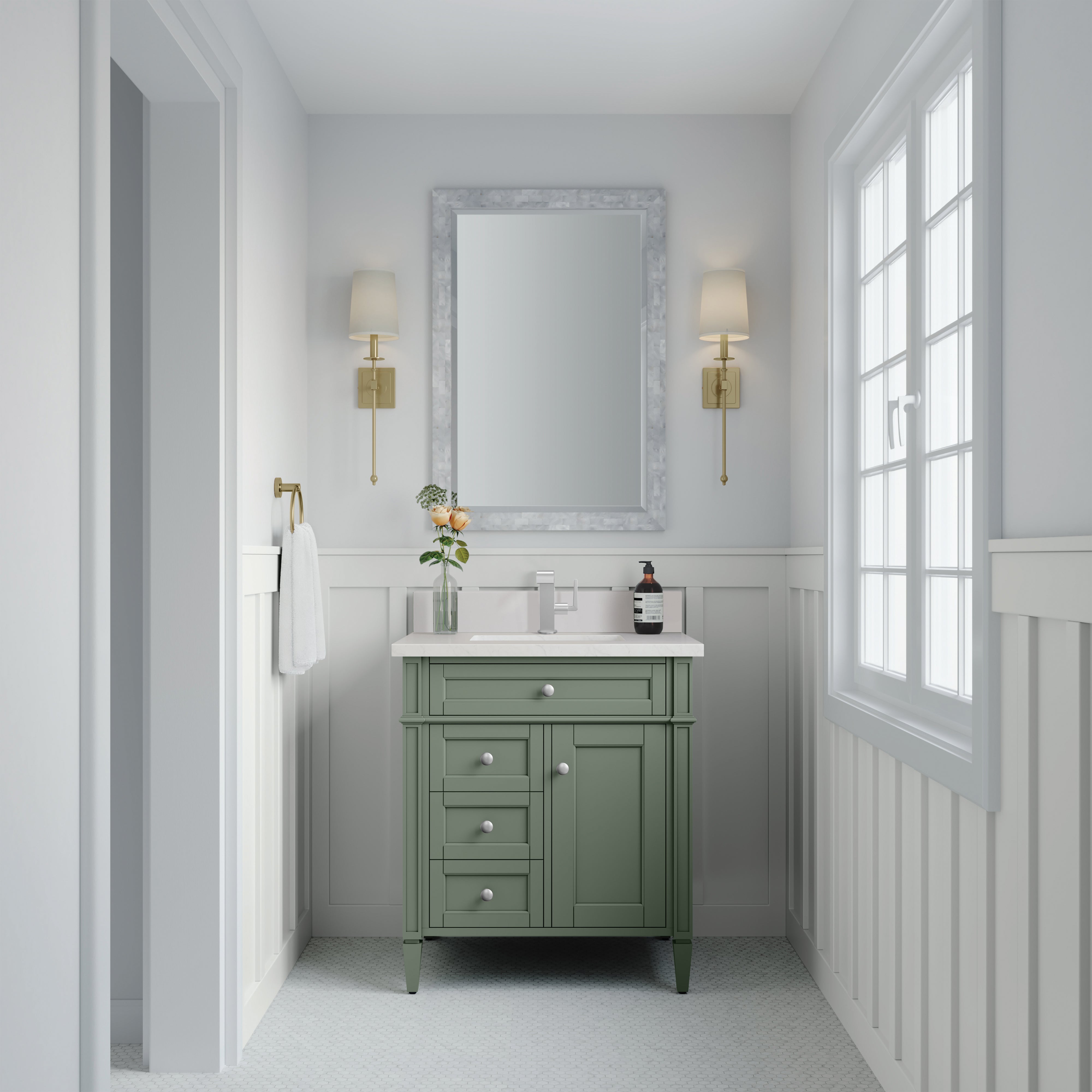 James Martin Brittany 30" Single Vanity in Smokey Celadon with 3cm Countertop