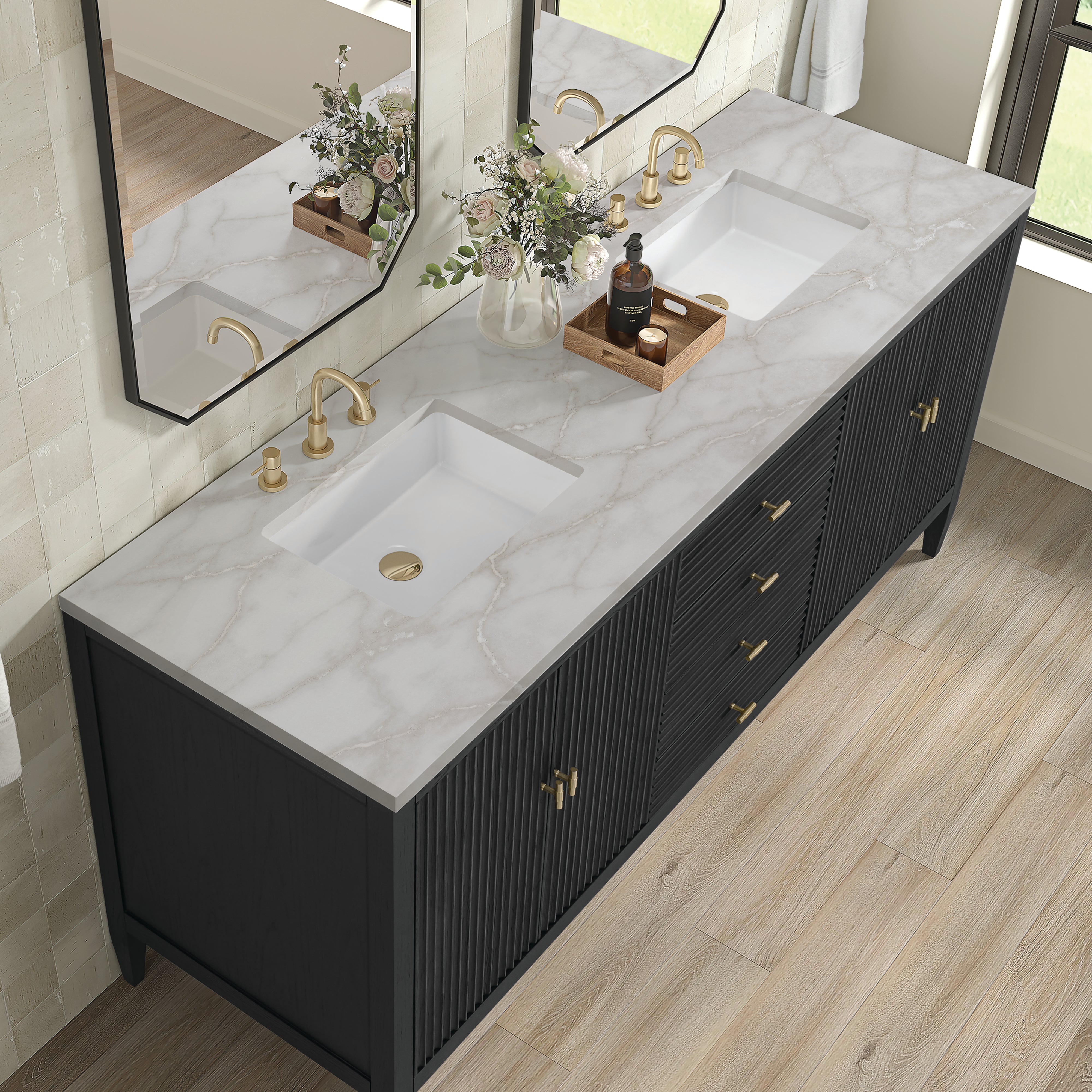 James Martin Myrrin 72" Double Vanity in Carbon Oak with 3cm Countertop