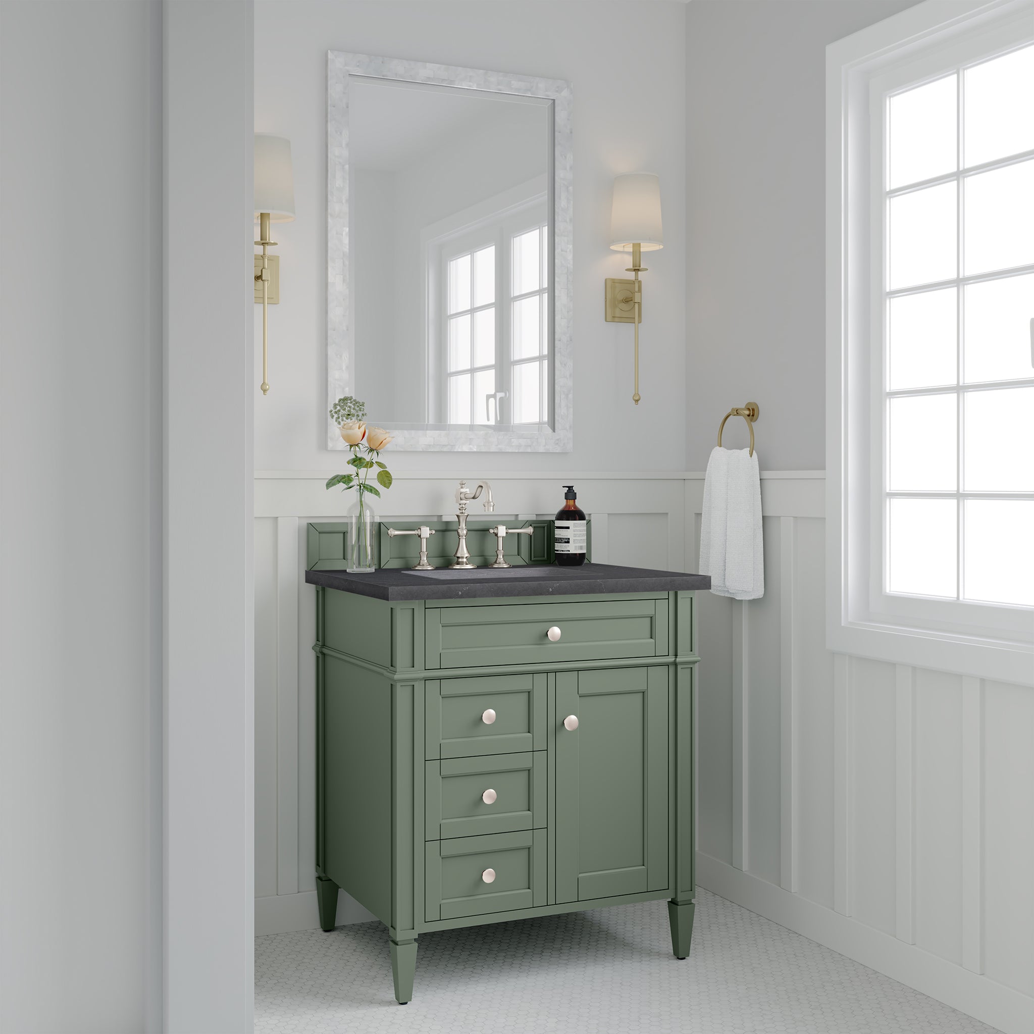 James Martin Brittany 30" Single Vanity in Smokey Celadon with 3cm Countertop