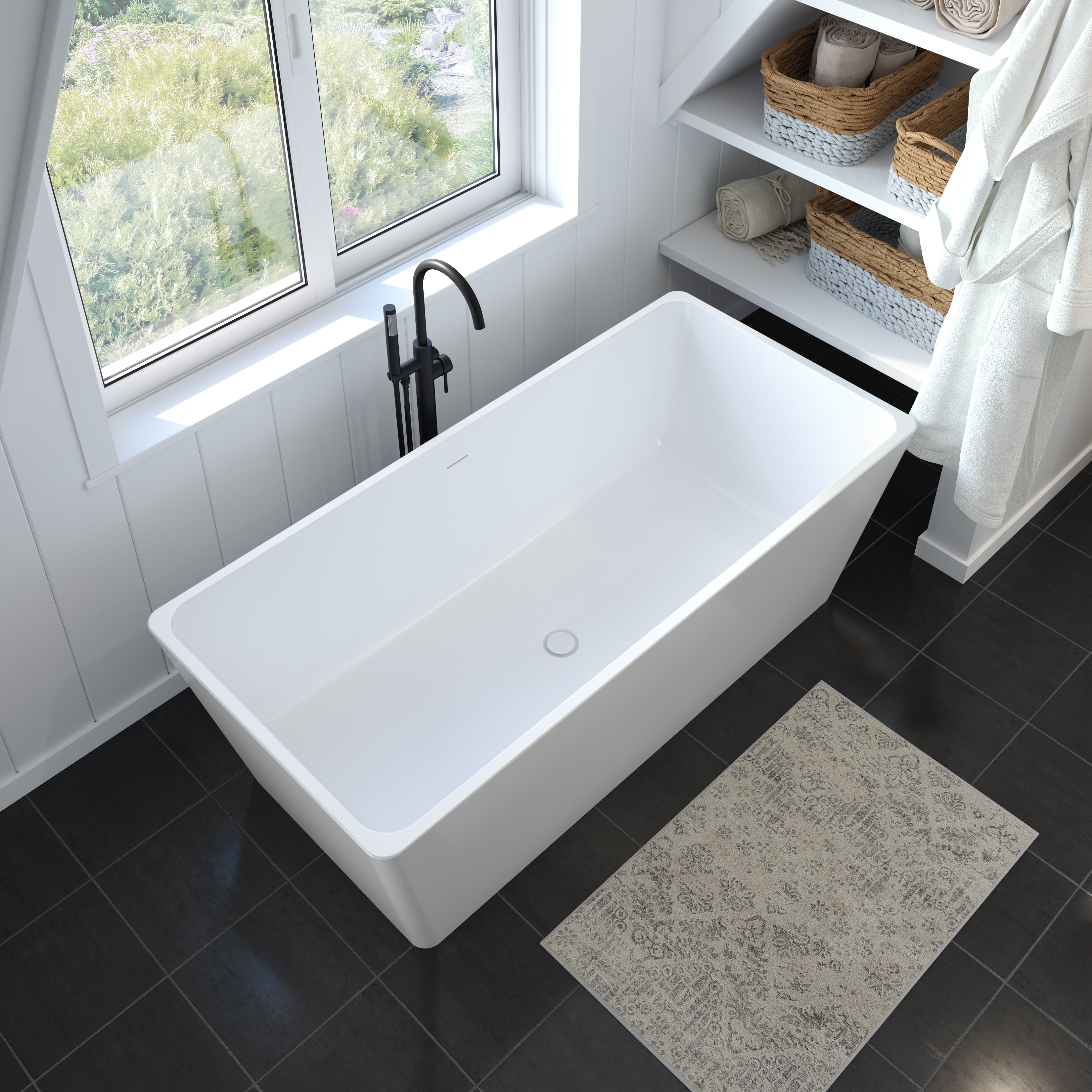 Maax Nakuru 67 x 31 Acrylic Freestanding Rectangular Center Drain Bathtub
