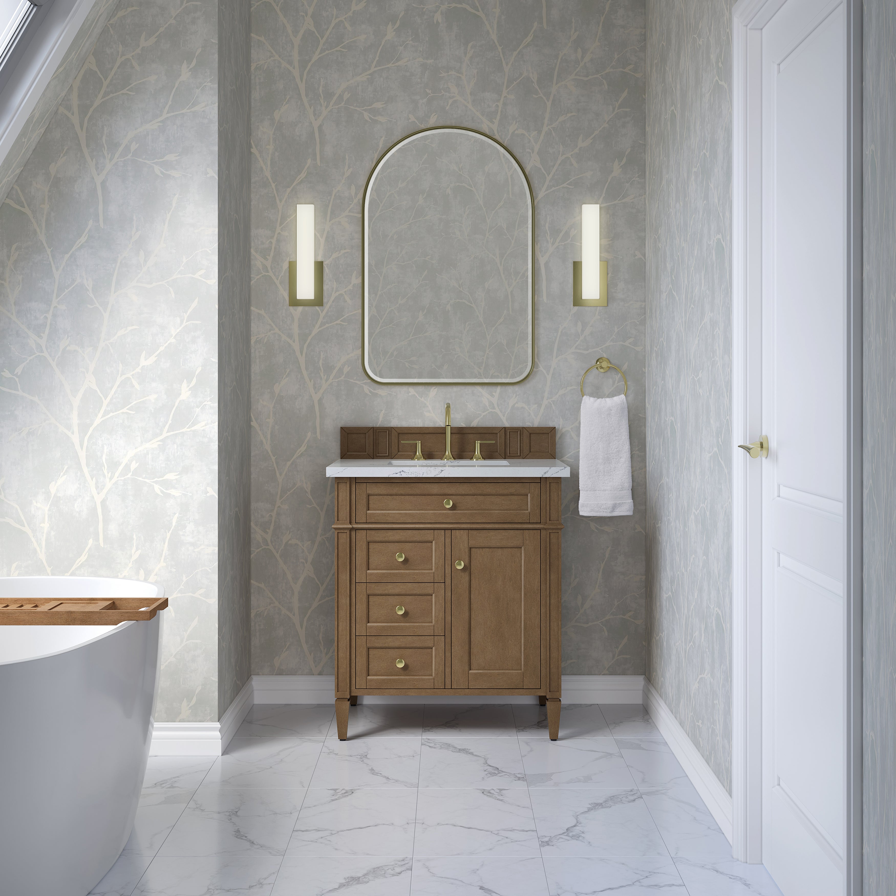 James Martin Brittany 30" Single Vanity in Pecan with 3cm Countertop