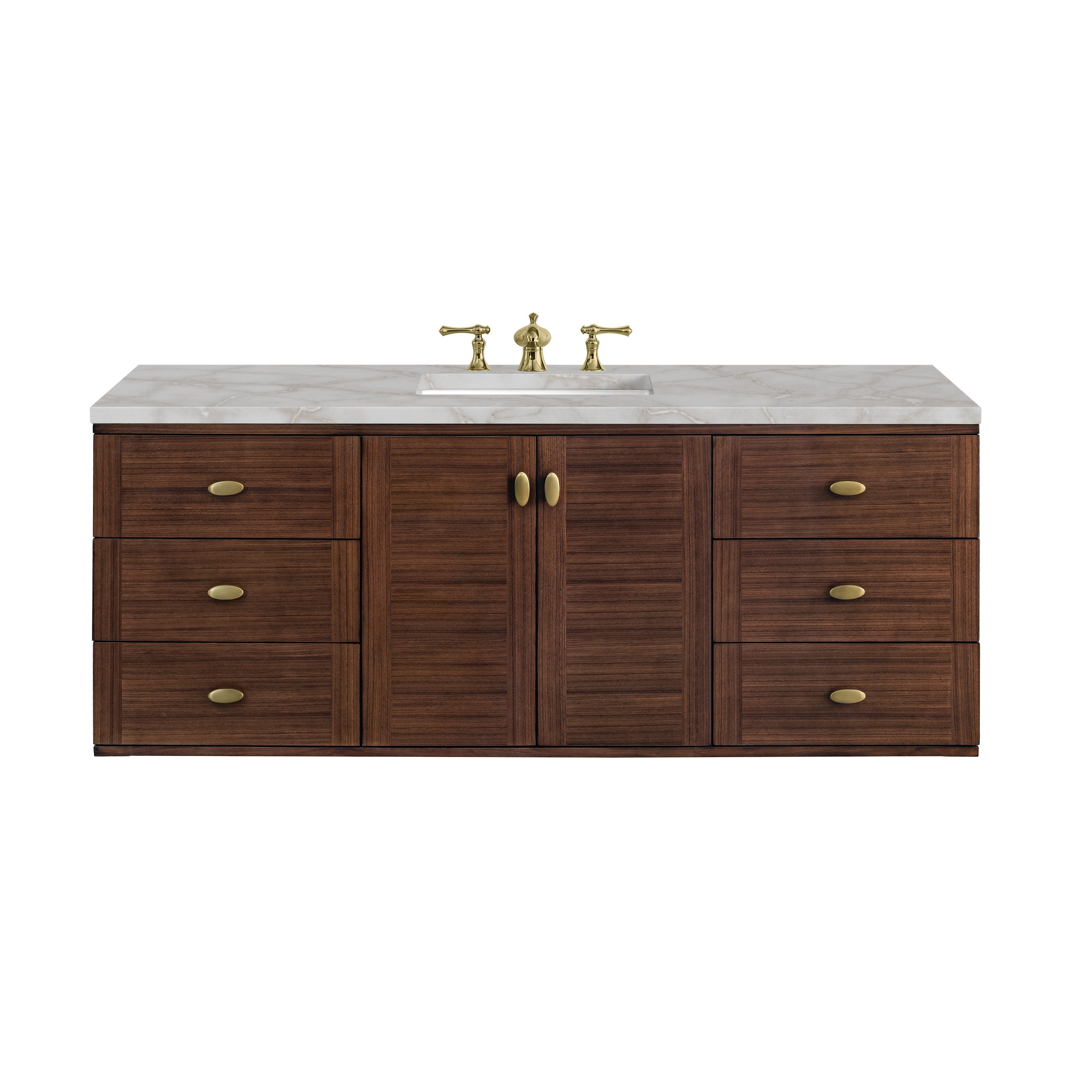 James Martin Amberly 60" Single Vanity in Mid-Century Walnut with 3cm Countertop and FreePower Wireless Charger