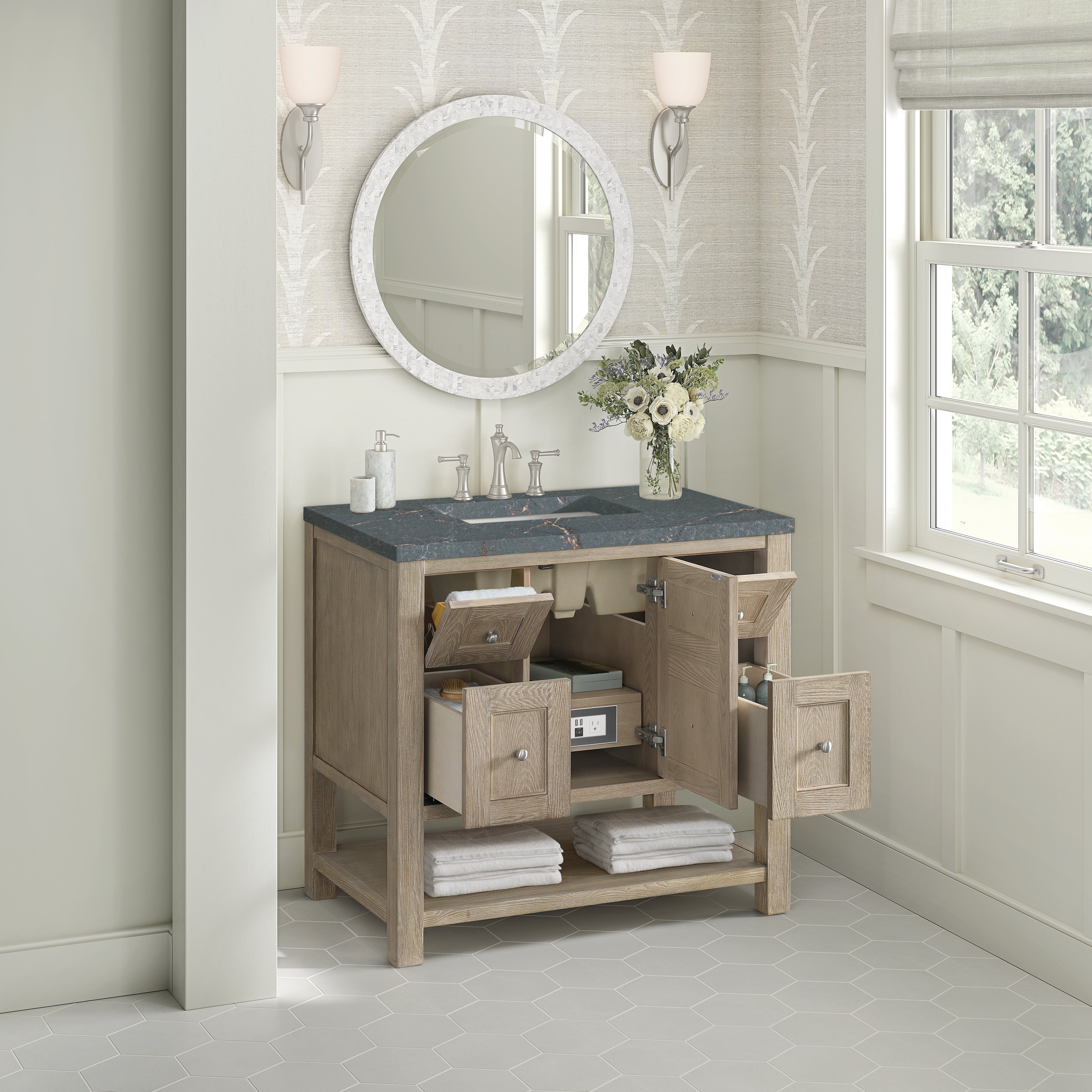 James Martin Breckenridge 36" Single in Whitewashed Oak with 3cm Countertop