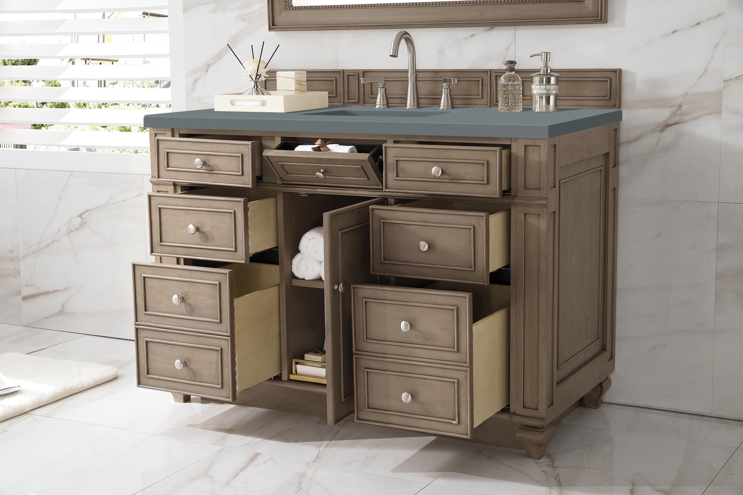 James Martin Bristol 48" Single Vanity in Whitewashed Walnut with 3cm Countertop