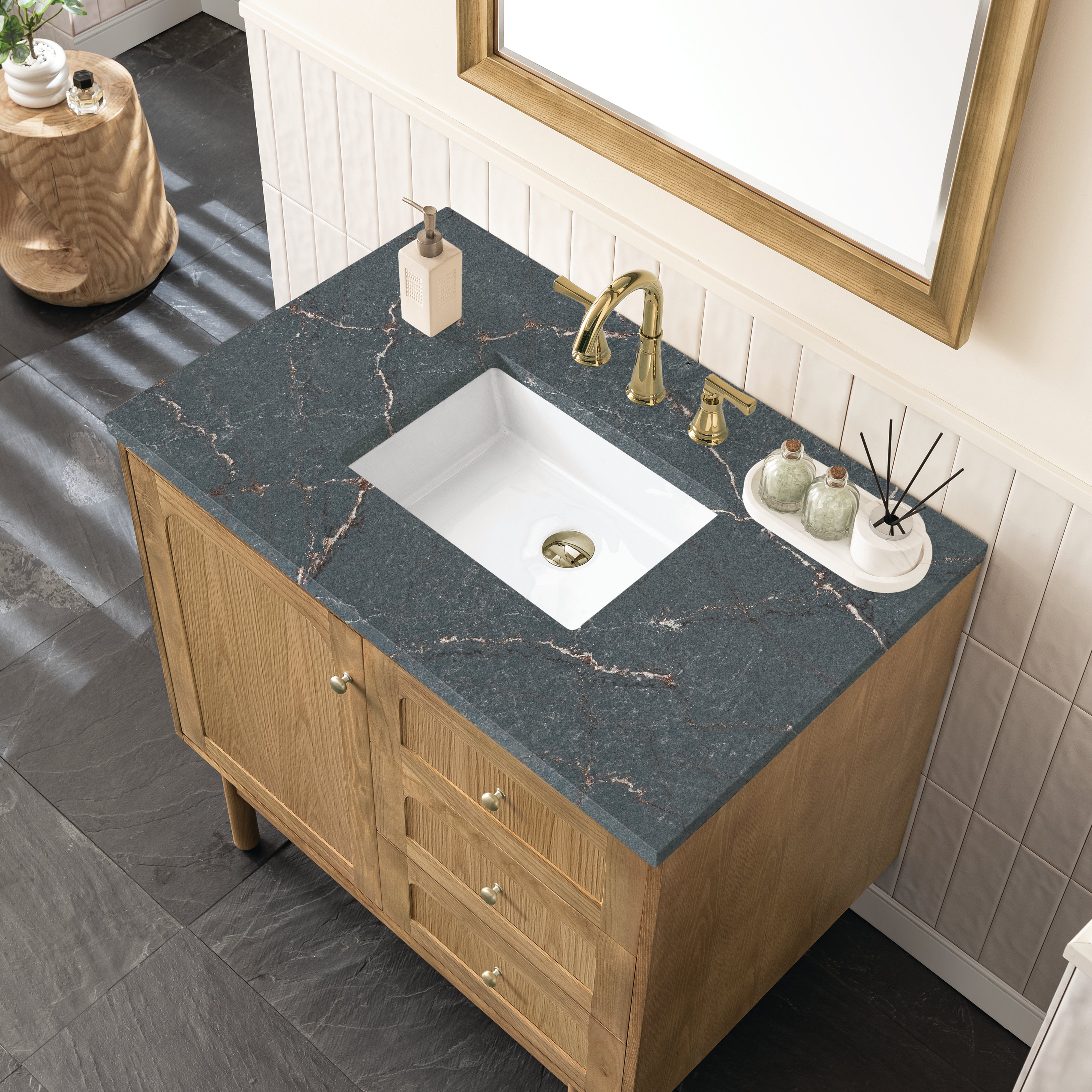 James Martin Laurent 36" Single Vanity in Light Natural Oak with 3cm Countertop