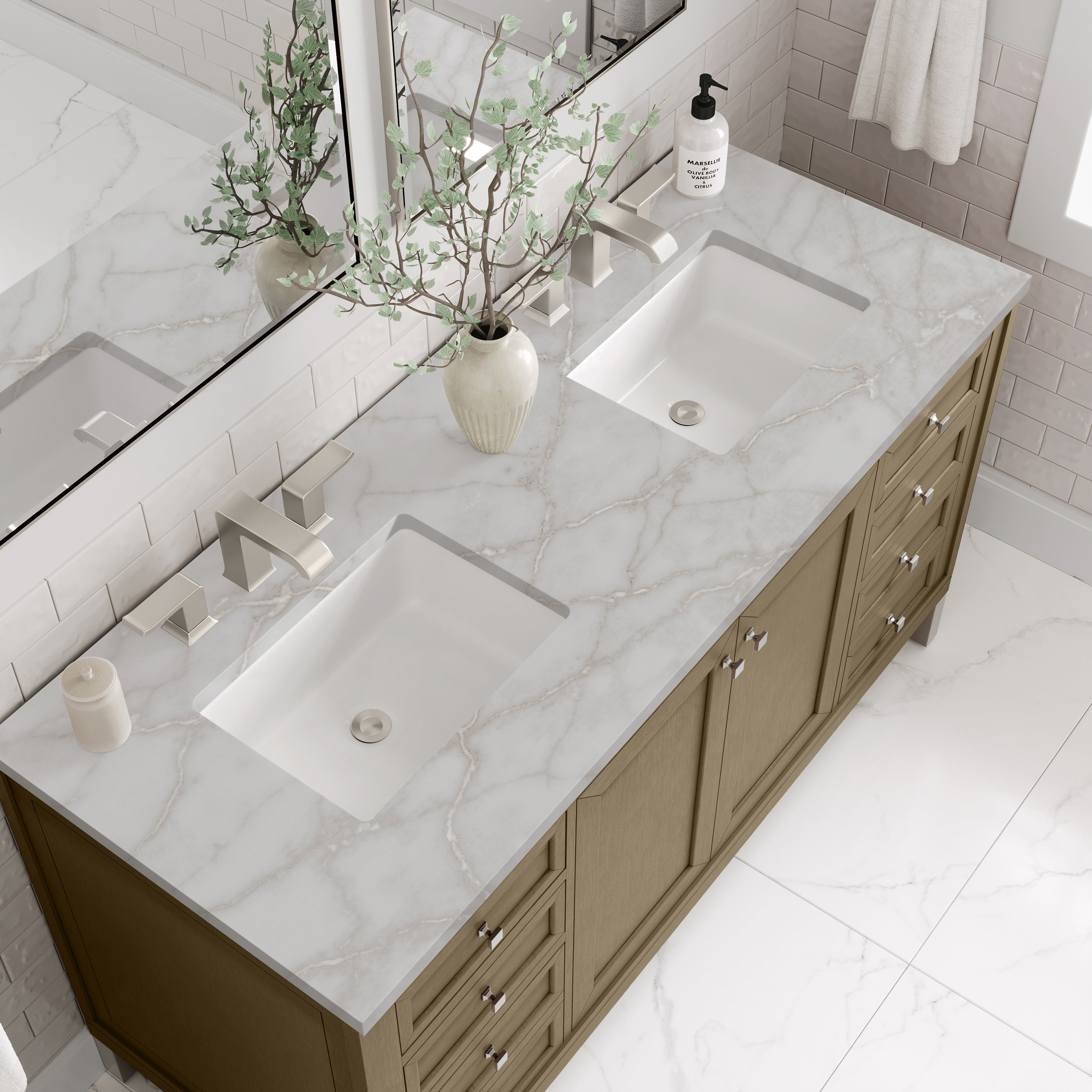 James Martin Chicago 60" Double Vanity in Walnut Whisper with 3cm Countertop