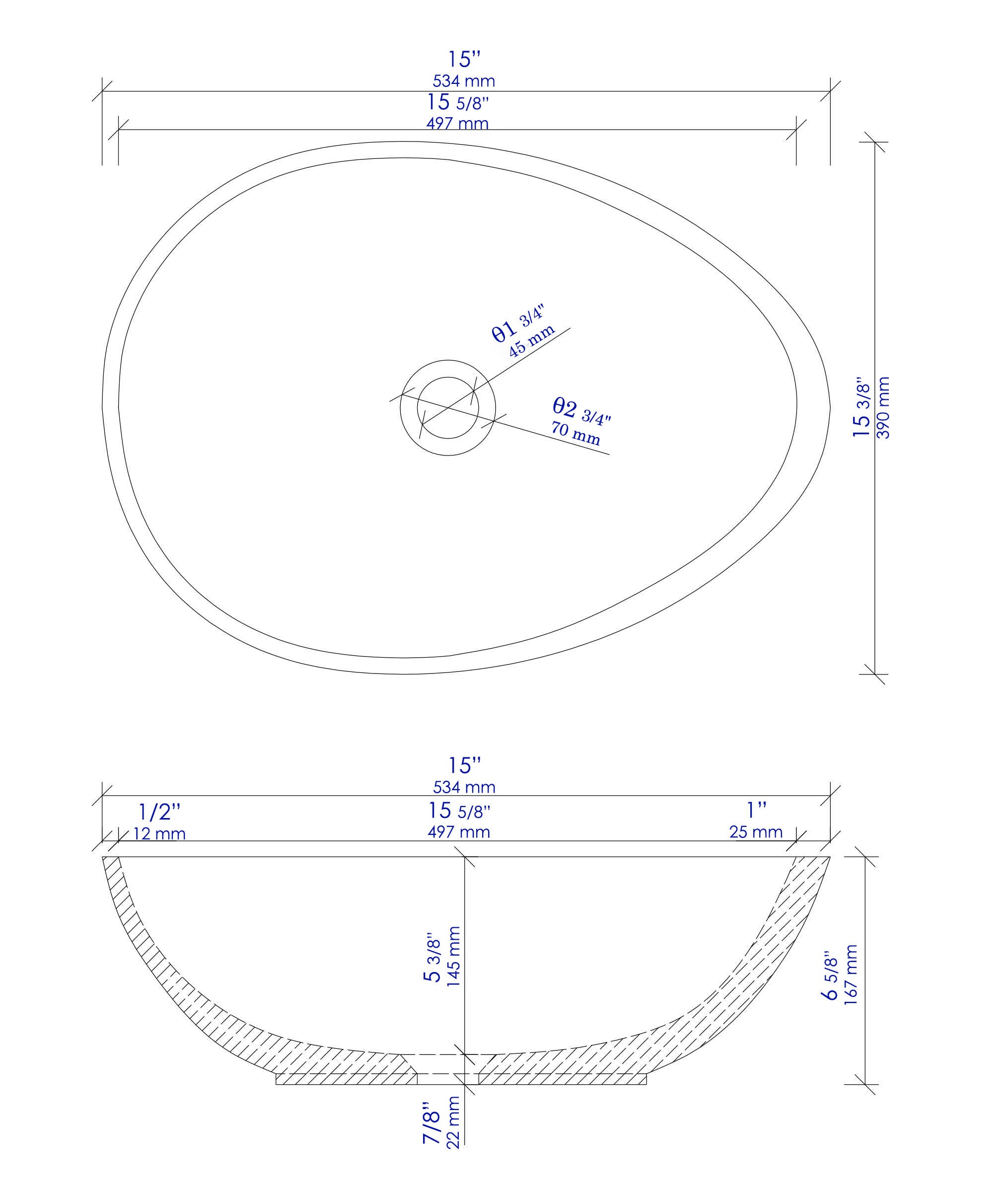 ALFI brand  ABCO21O 21" Solid Concrete Tear Drop Above Mount Vessel Sink