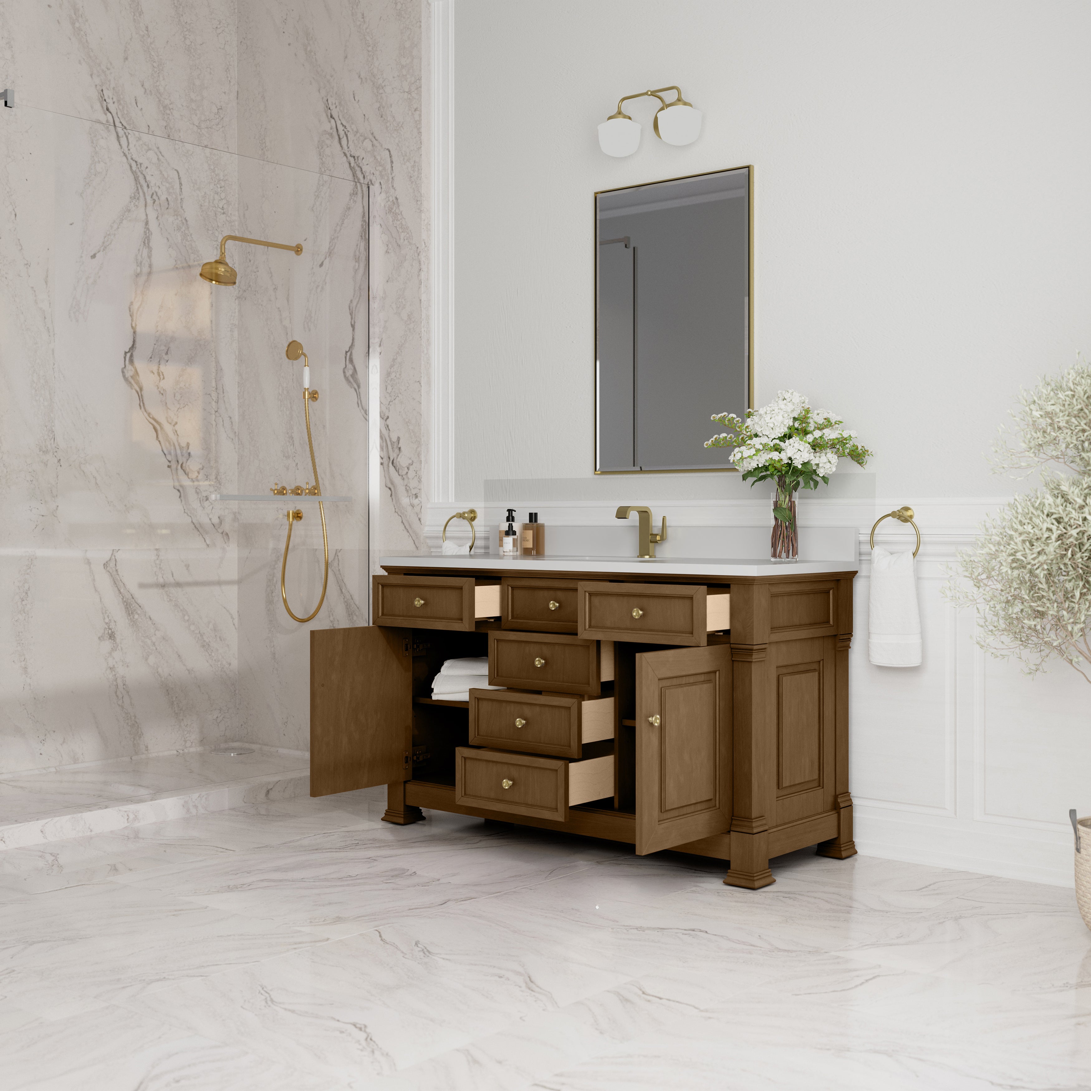 James Martin Brookfield 60" Single Vanity in Honey Oak with 3cm Countertop