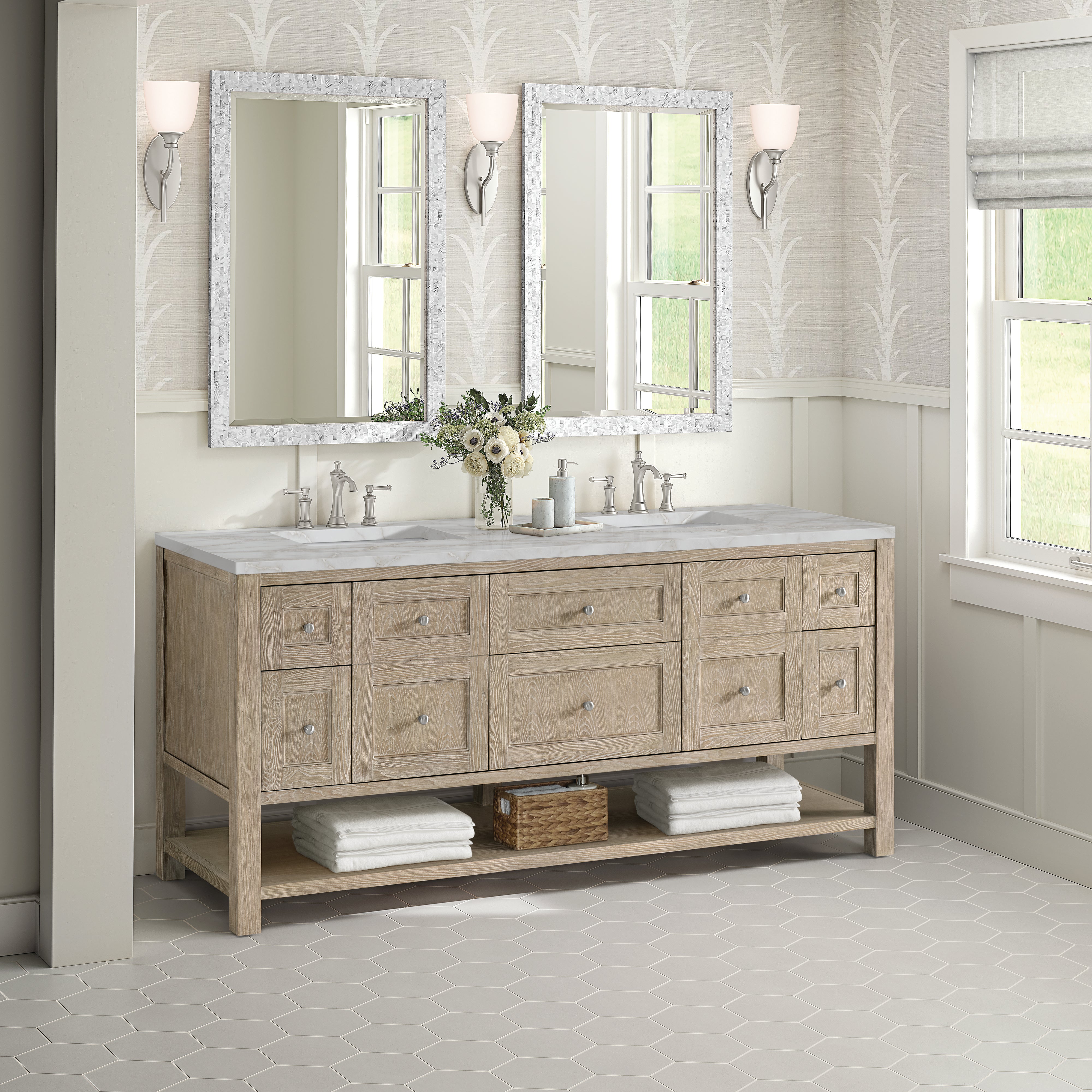 James Martin Breckenridge 72" Double Vanity in Whitewashed Oak with 3cm Countertop