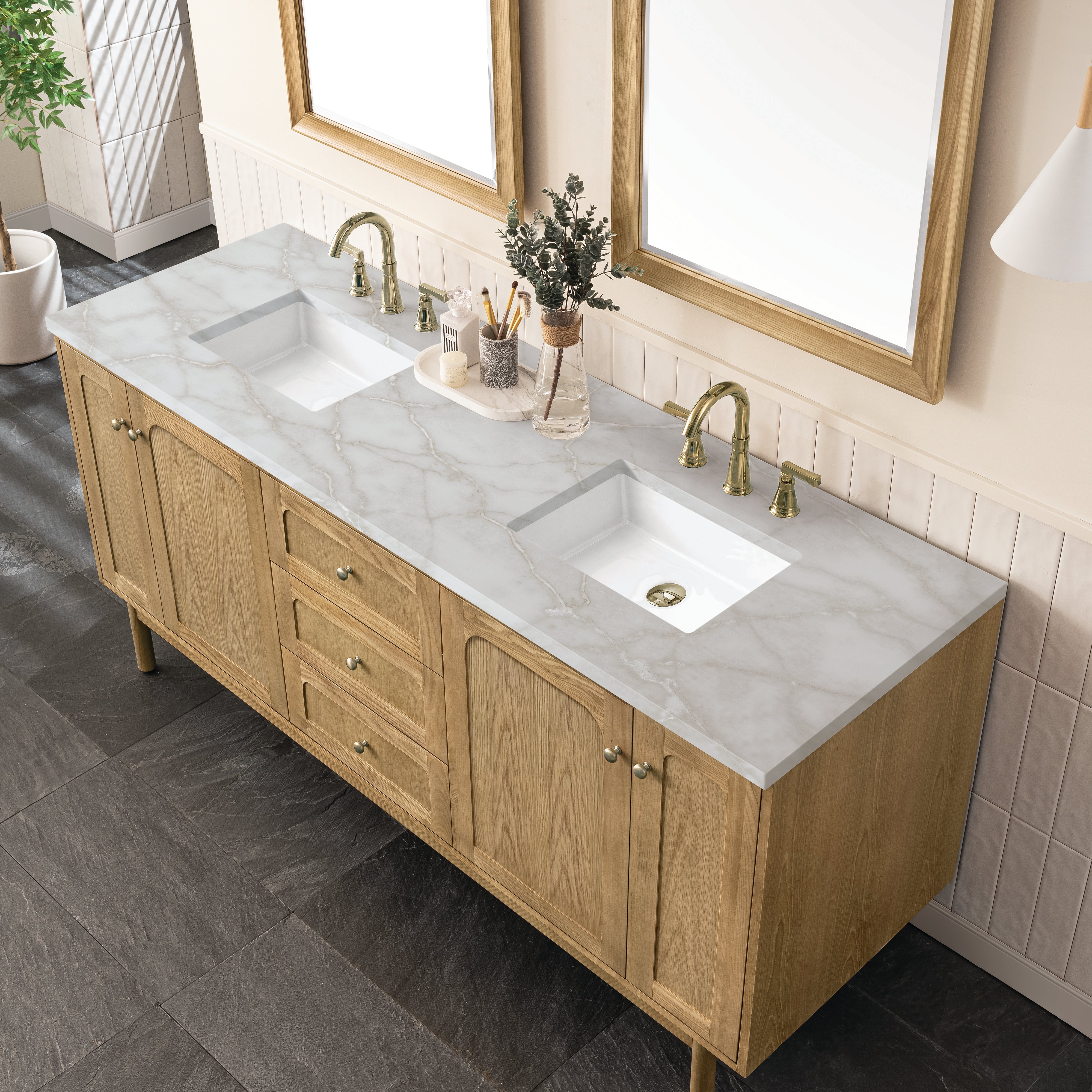 James Martin Laurent 72" Double Vanity in Light Natural Oak with 3cm Countertop