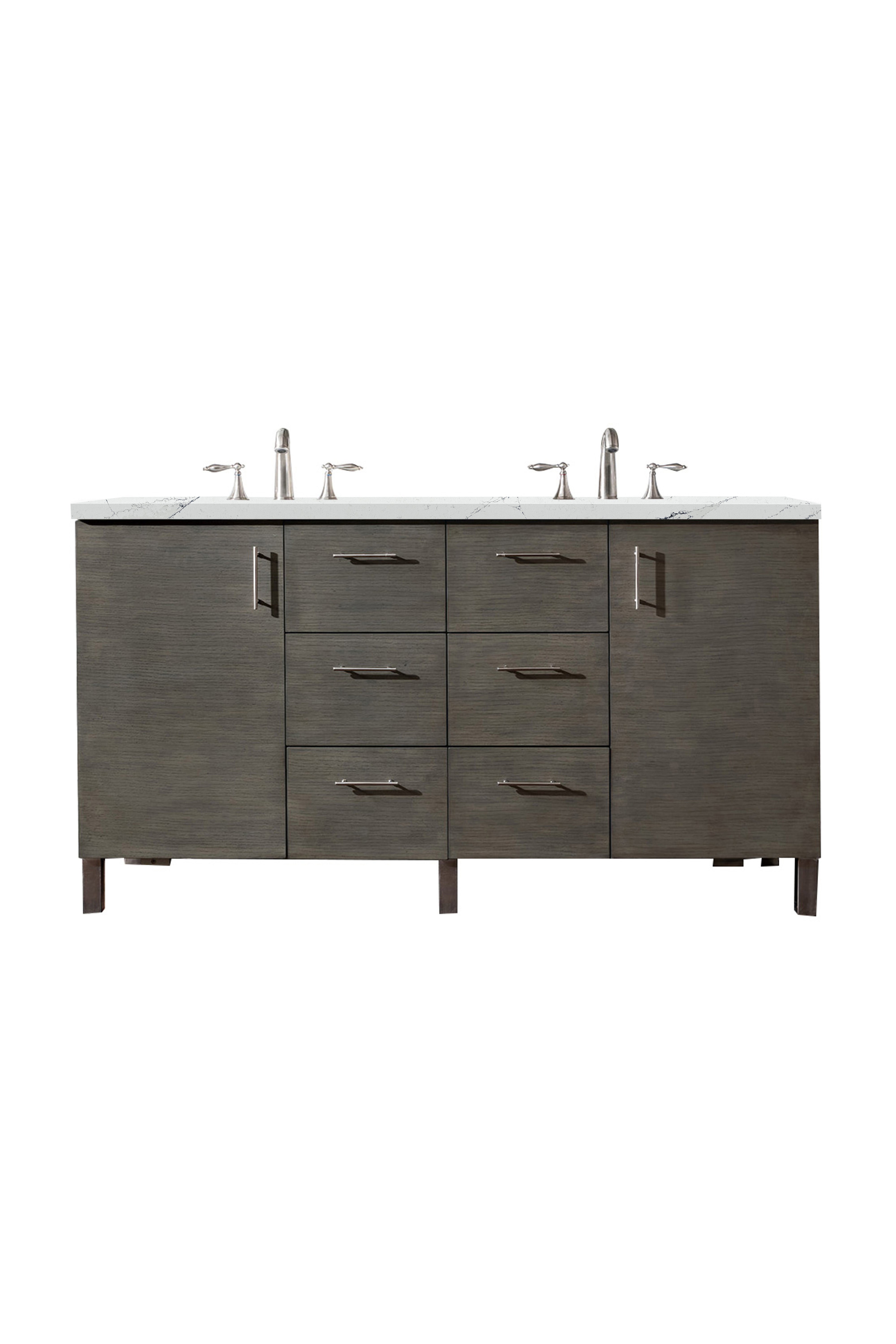 James Martin Metropolitan 60" Double Vanity in Silver Oak with 3cm Countertop