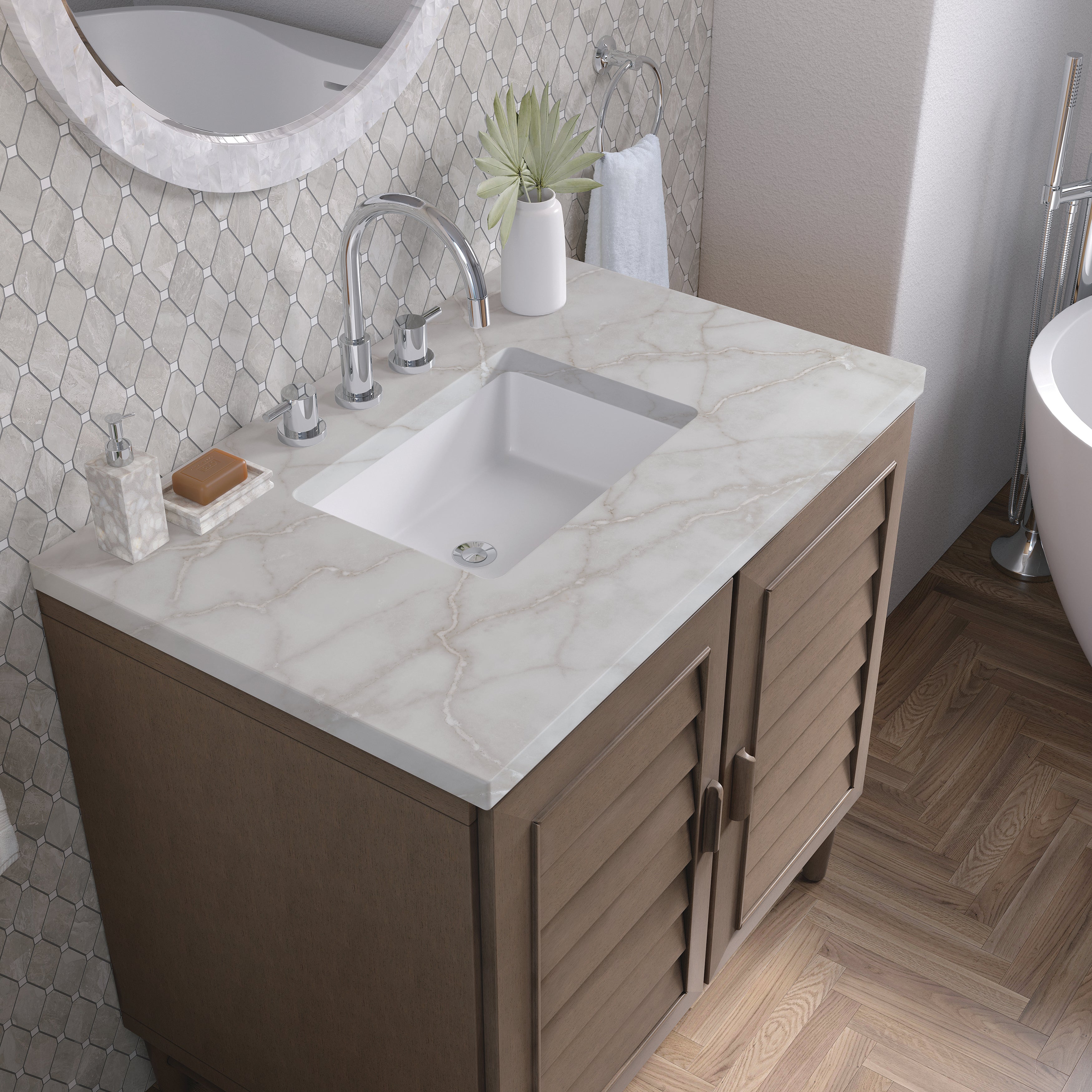 James Martin Portland 36" Single Vanity in Whitewashed Walnut with 3cm Countertop
