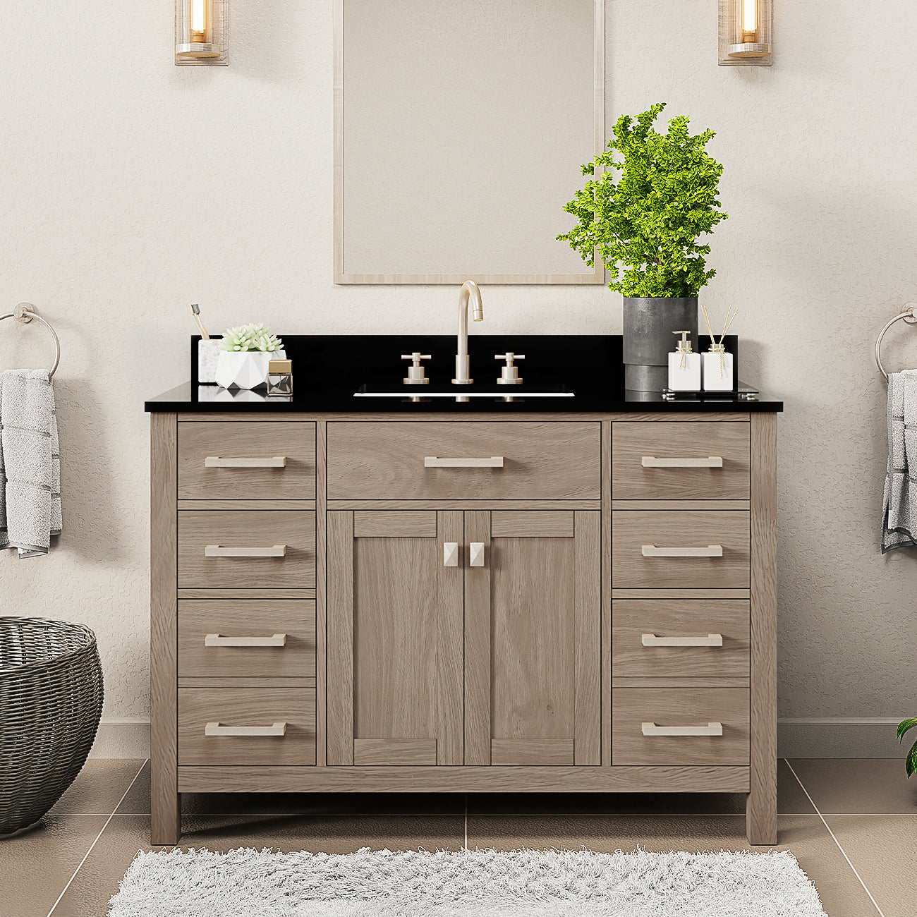 MAIDSTONE Neeson 48 Inch Oak and Birch Vanity