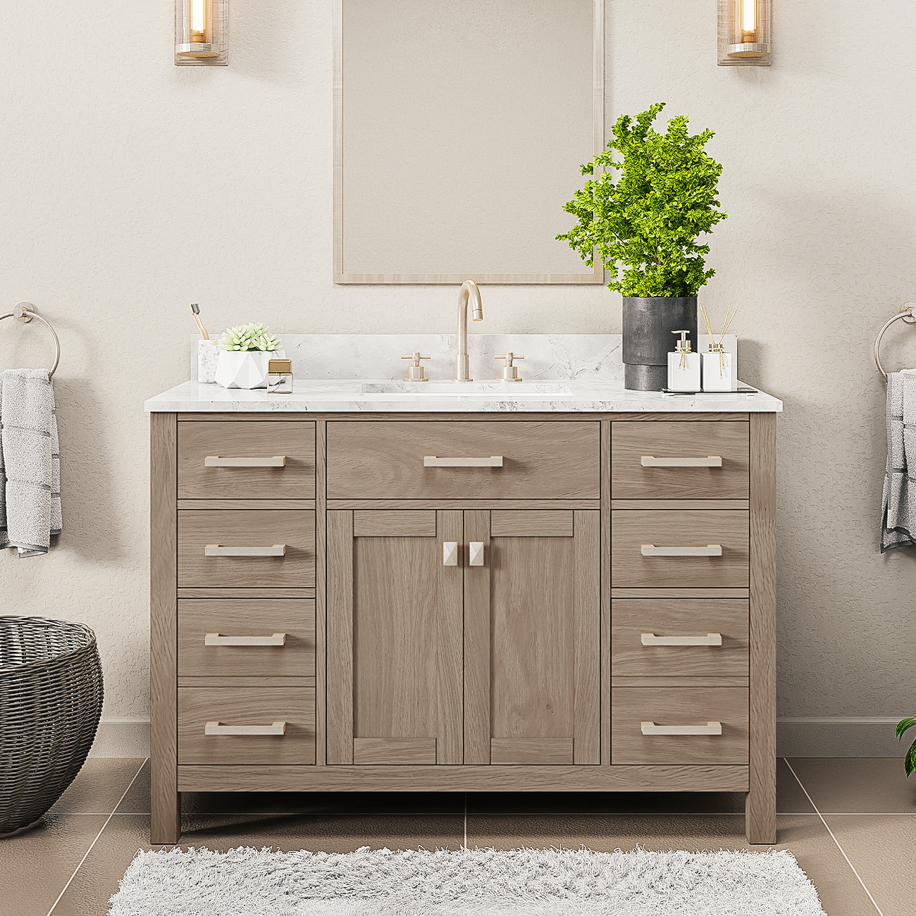 MAIDSTONE Neeson 48 Inch Oak and Birch Vanity