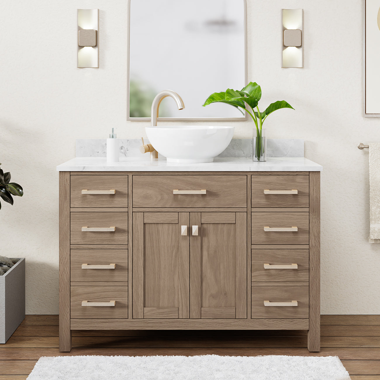 MAIDSTONE Neeson 48 Inch Oak and Birch Vanity
