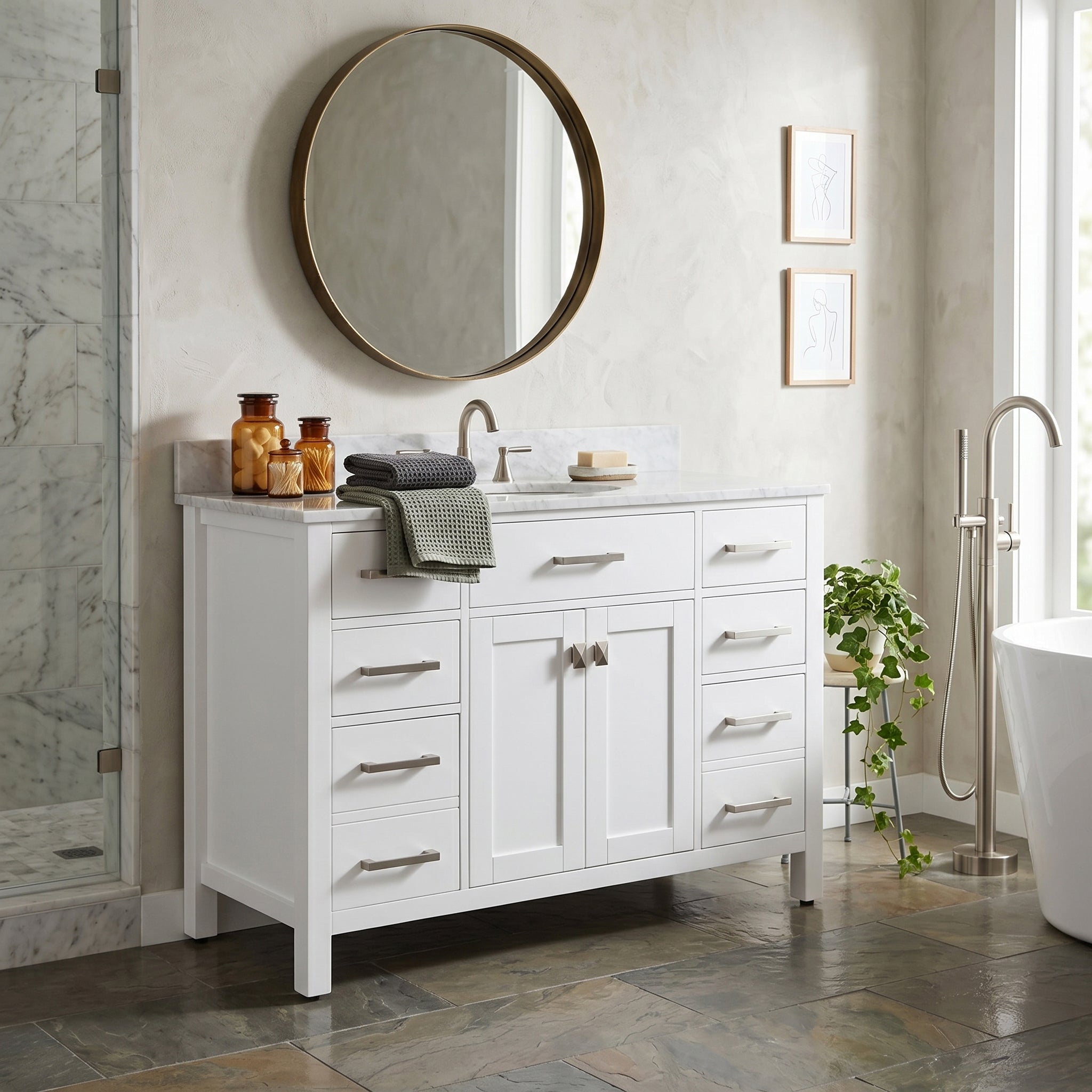 MAIDSTONE Neeson 48 Inch Oak and Birch Vanity