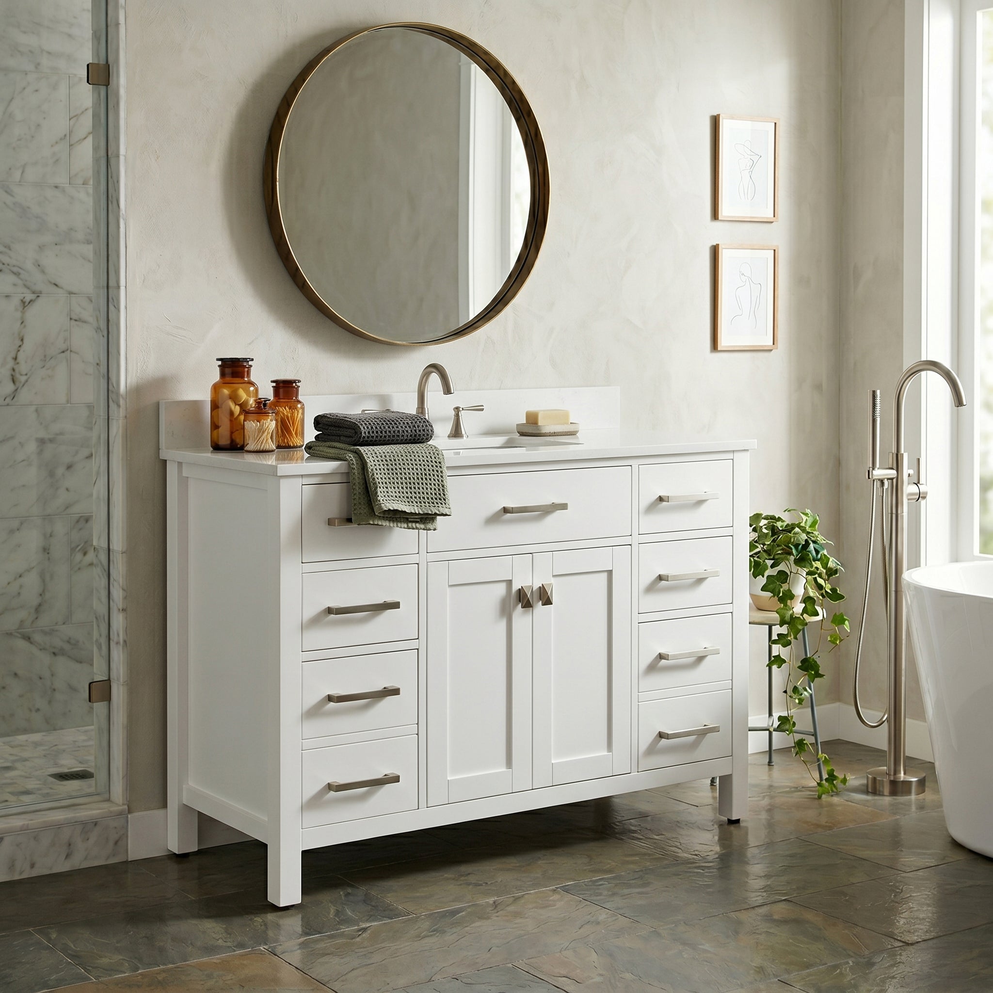 MAIDSTONE Neeson 48 Inch Oak and Birch Vanity