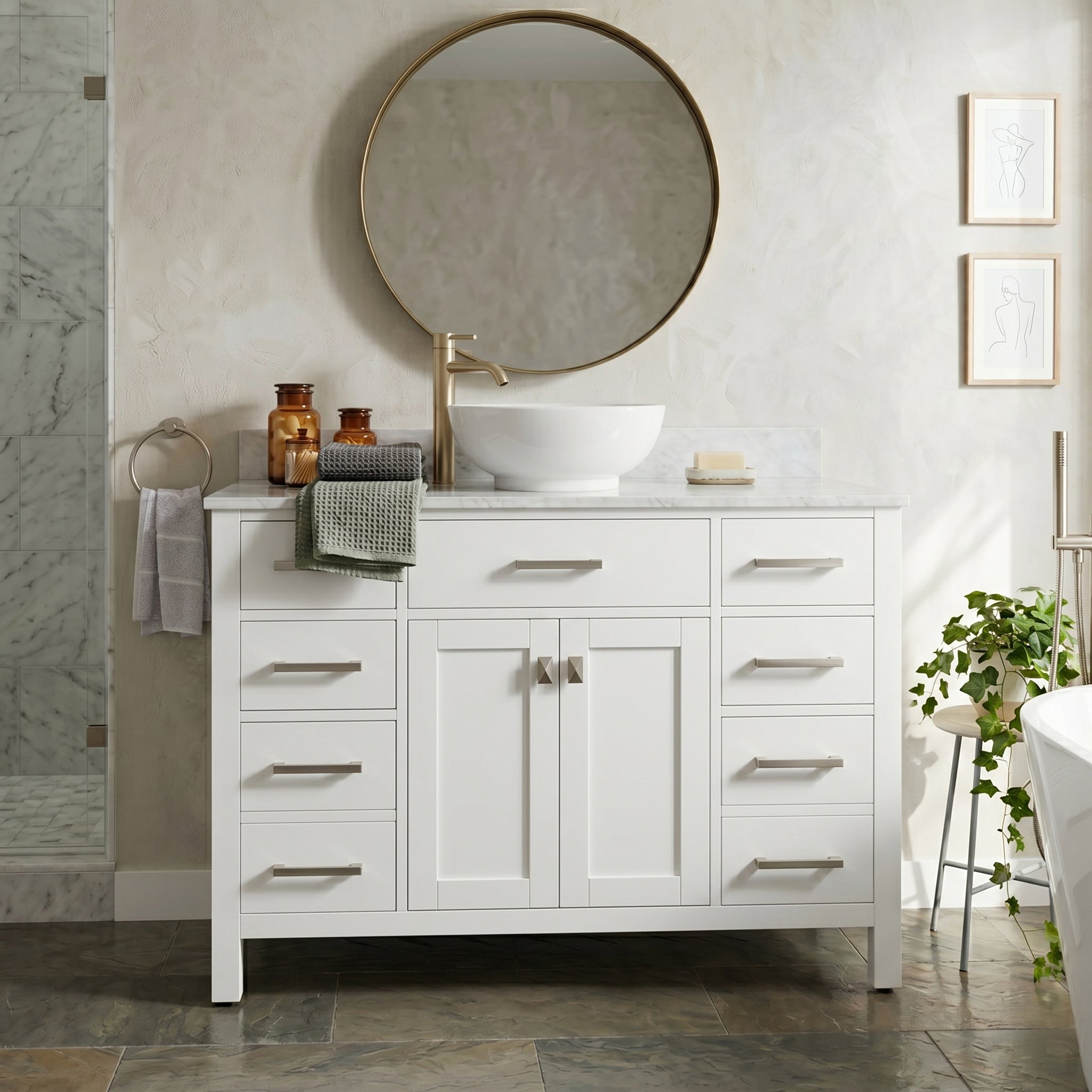 MAIDSTONE Neeson 48 Inch Oak and Birch Vanity
